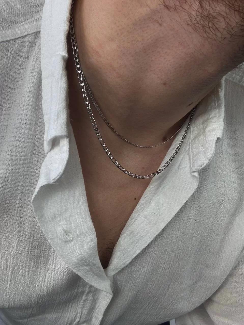 Silver Two Chain Figaro Necklace