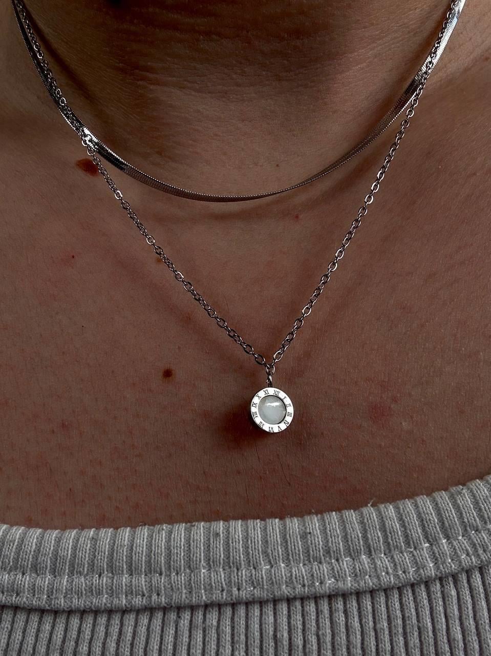 Two Chain White Stone Necklace