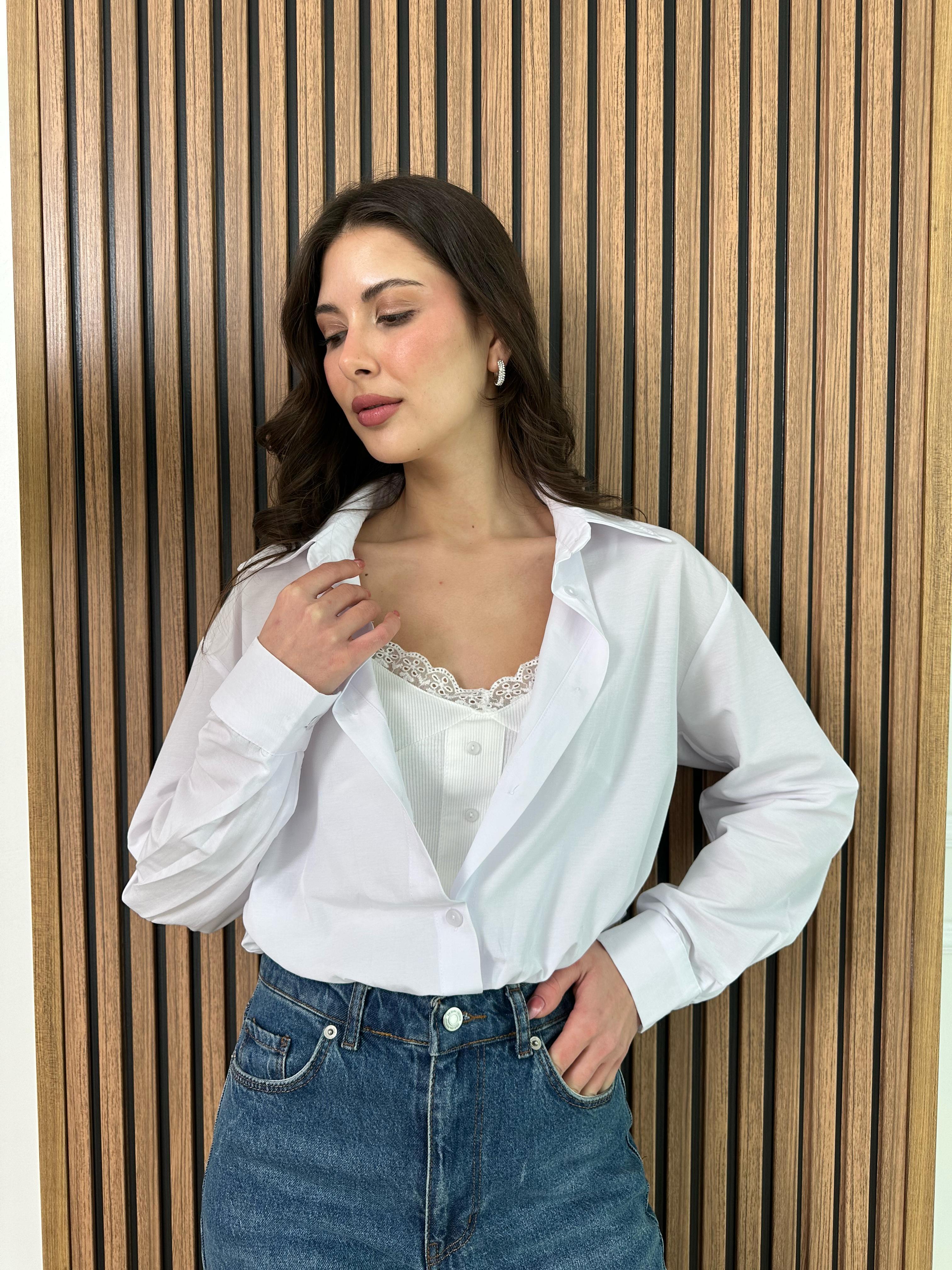 Atletli Crop Gömlek - BEYAZ