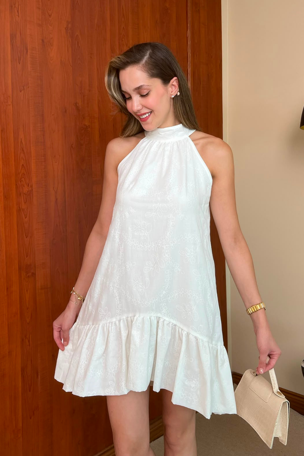 Halter Yaka Fisto Elbise - BEYAZ