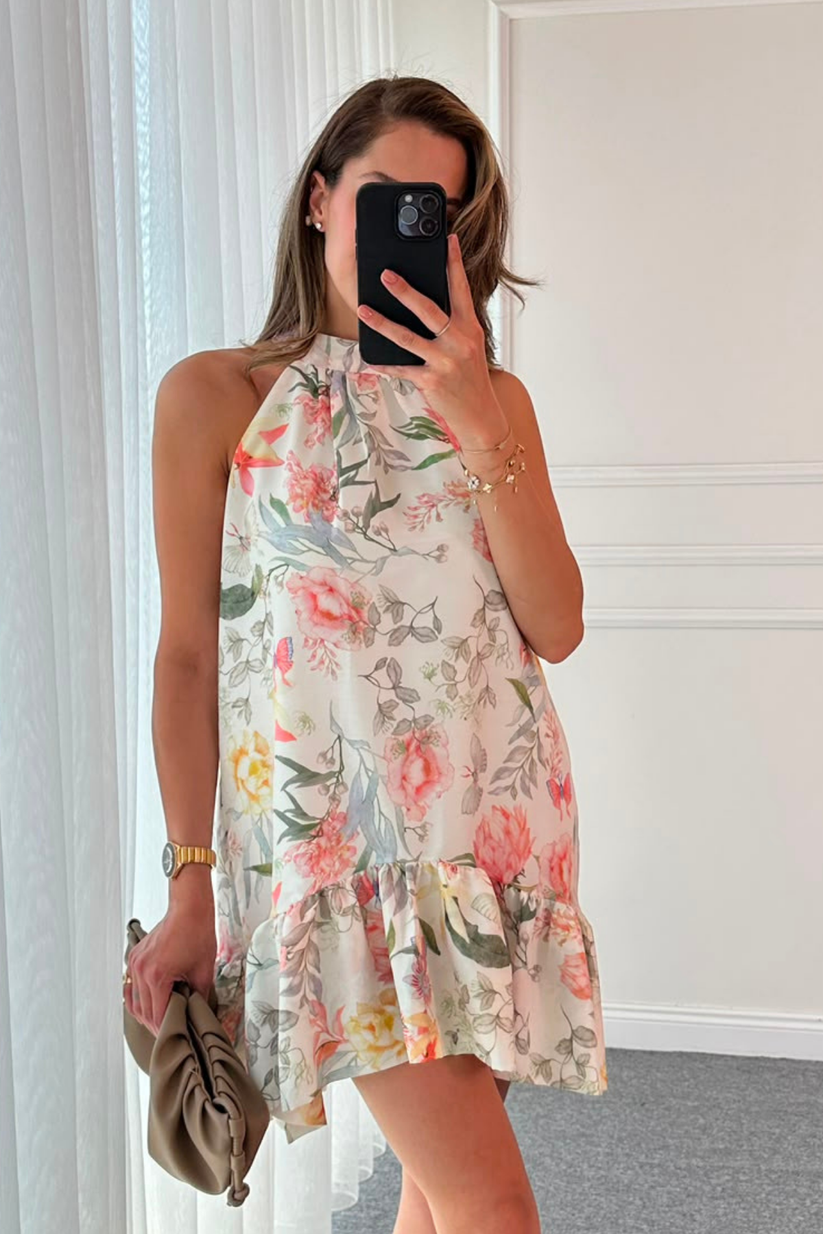 Halter Yaka Mini Elbise - BEYAZ