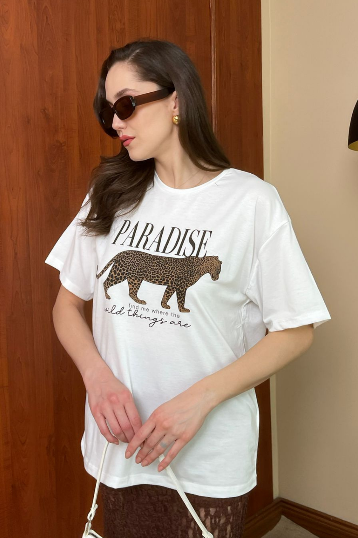 Leopar Baskılı T-Shirt - BEYAZ