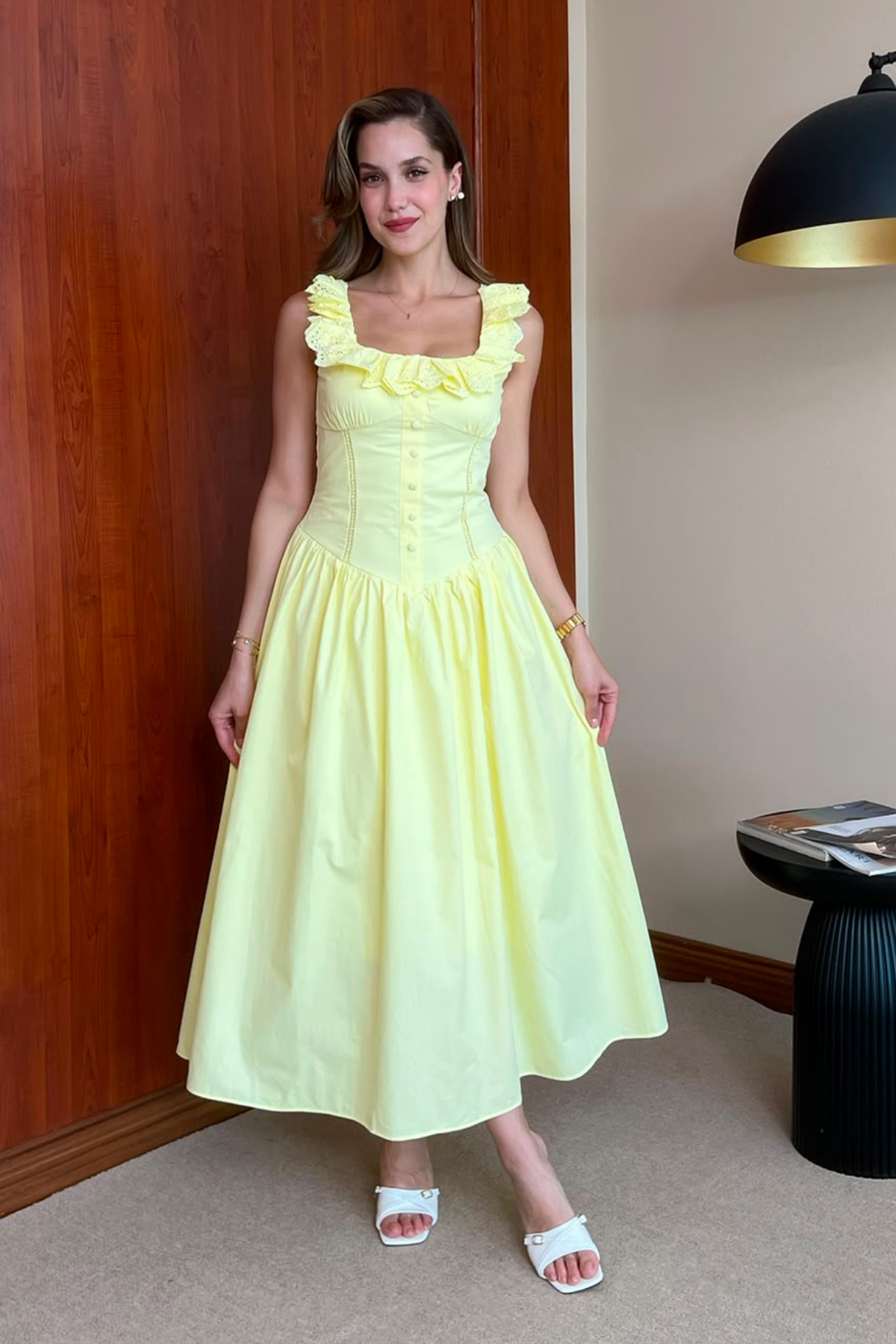 Poplin Kloş Elbise - SARI