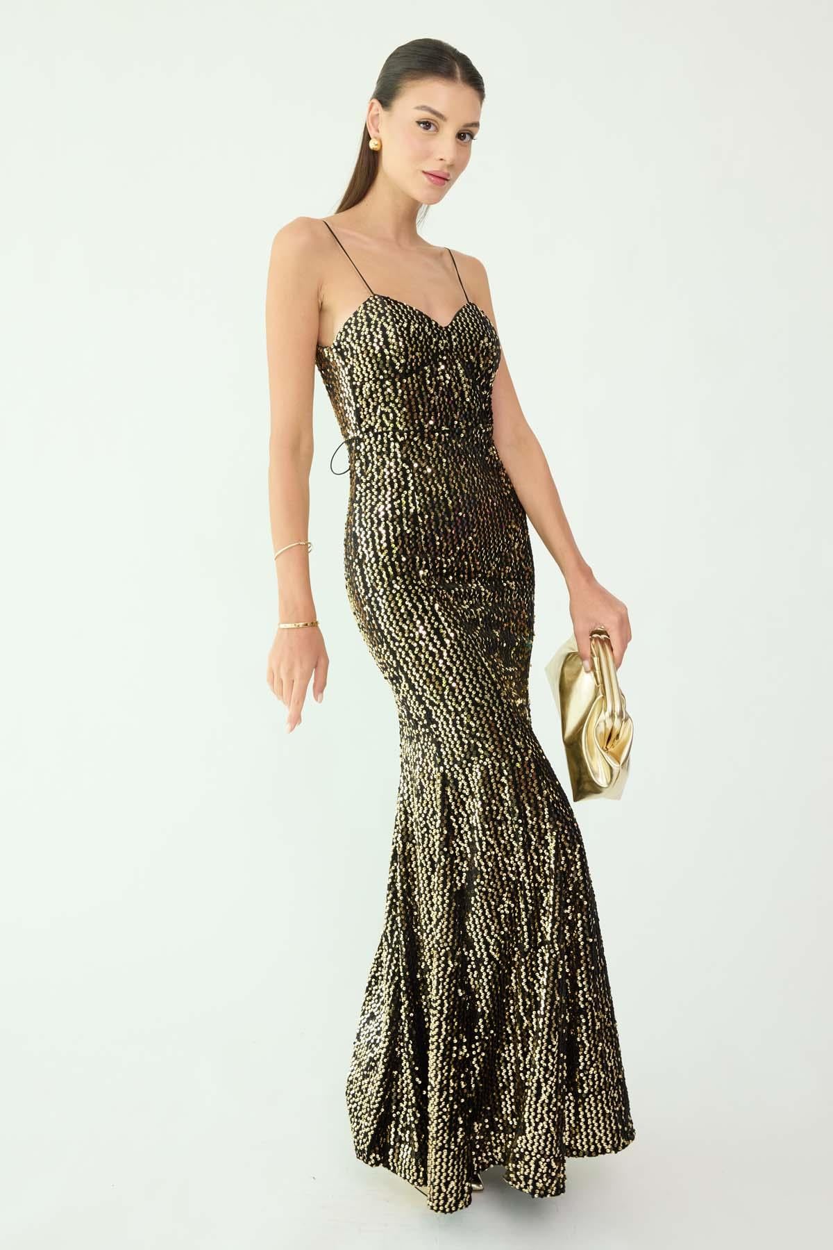 Pullu Balık Abiye - GOLD