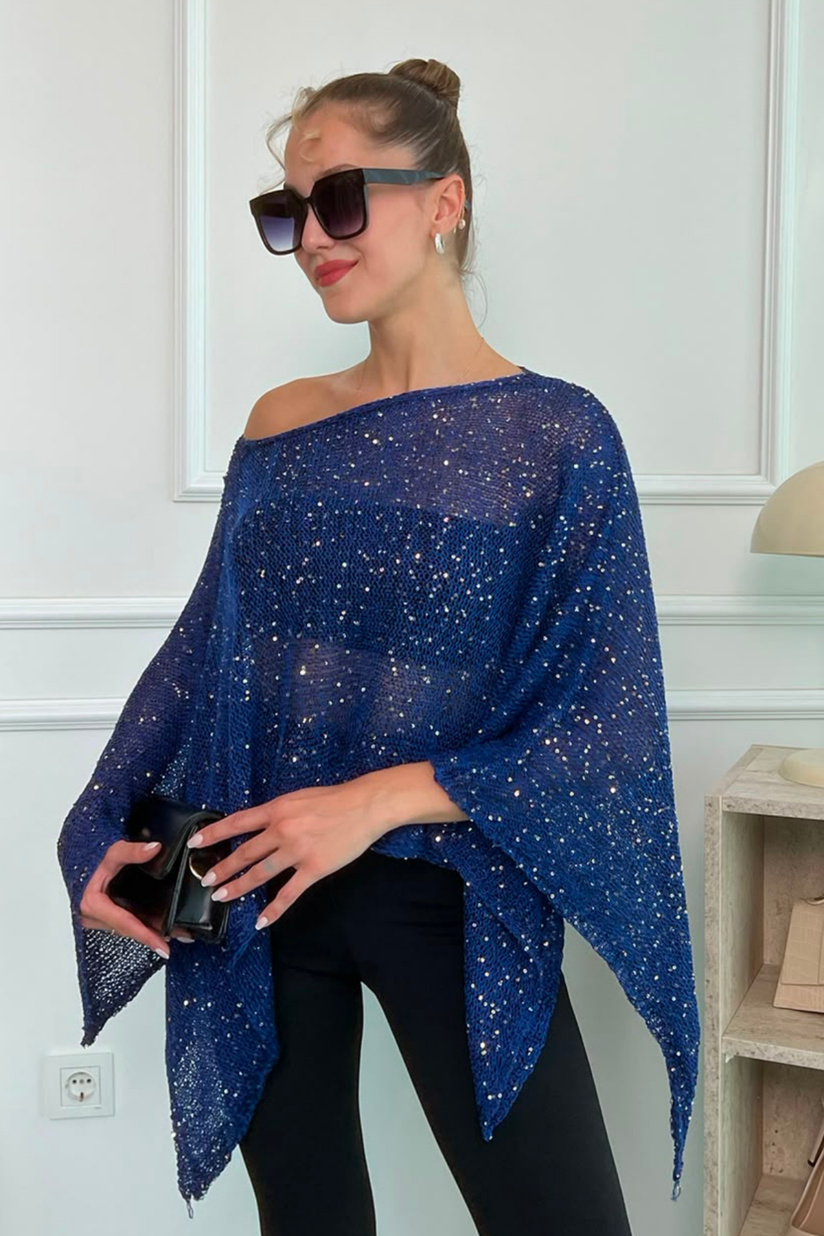 Pullu Pelerin Bluz - LACİVERT