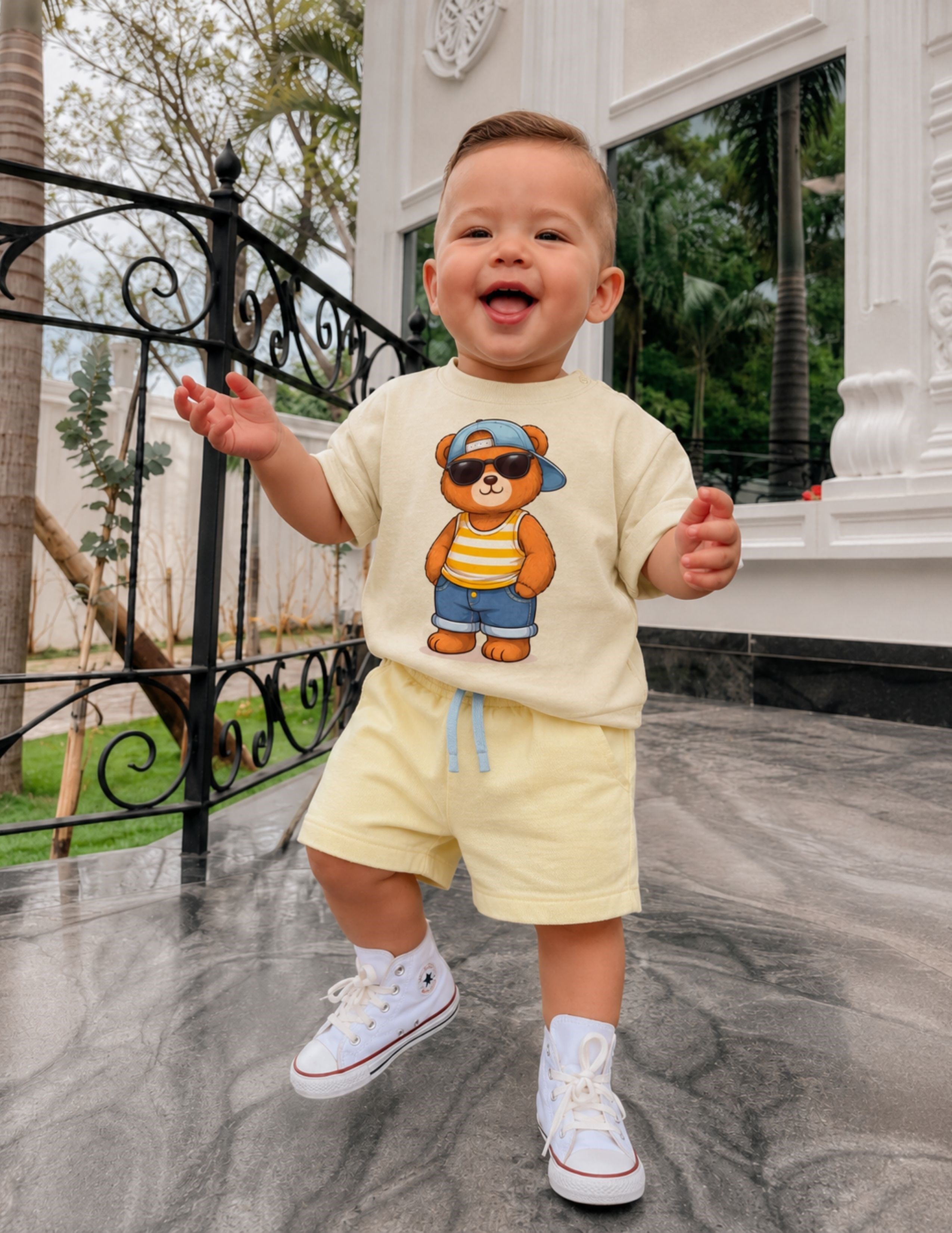 Basic Bebek Oversize Baskılı Bej T-shirt