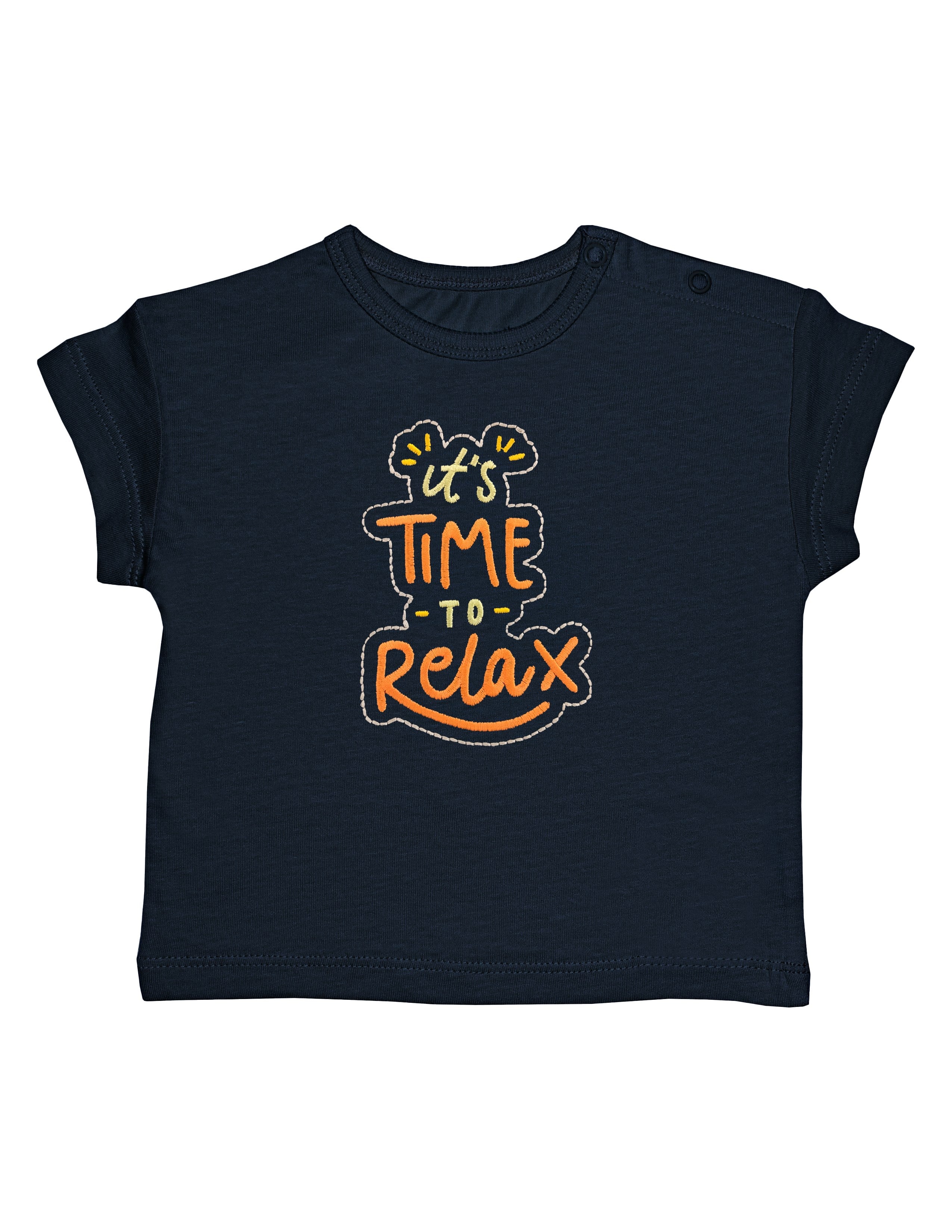 Basic Bebek Oversize Nakışlı Lacivert T-shirt