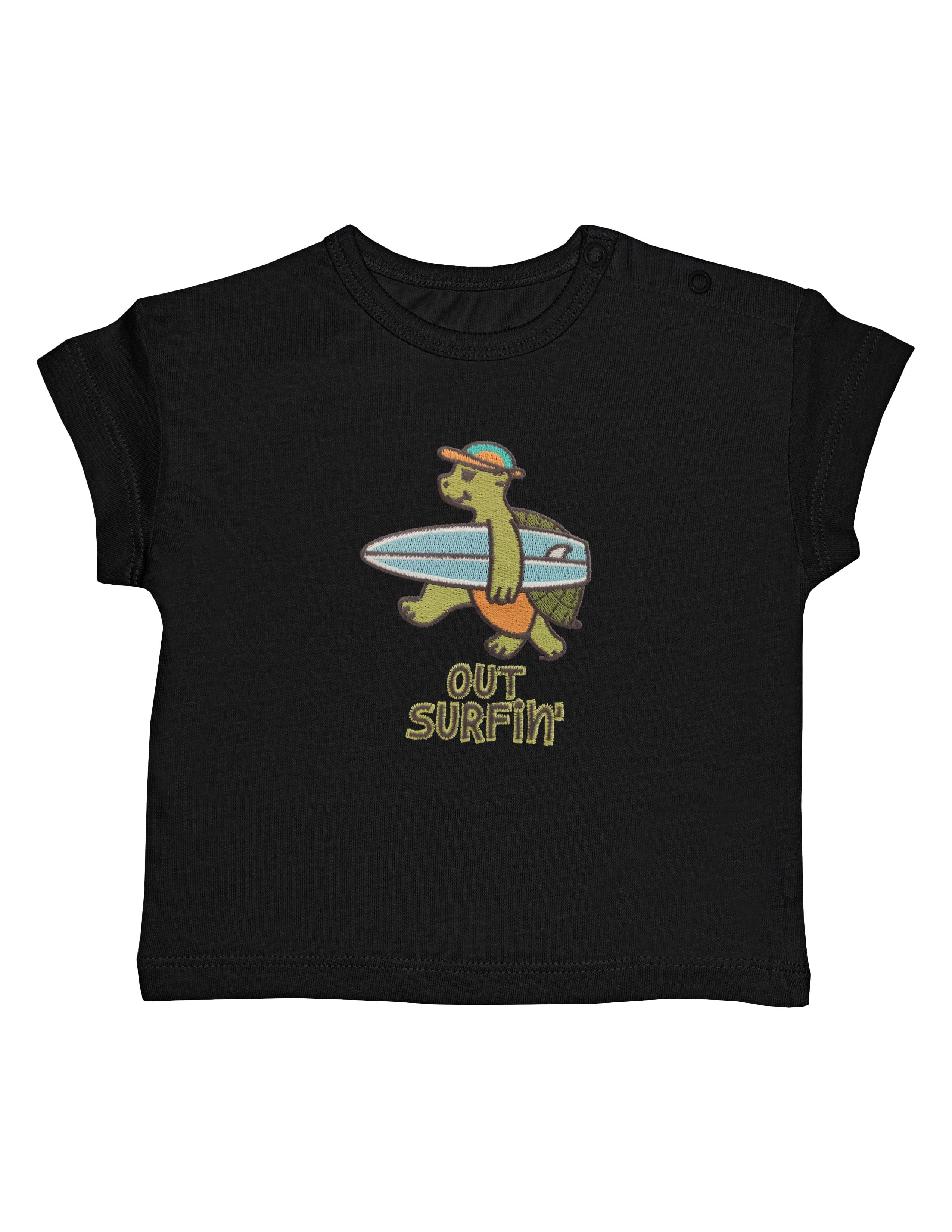 Basic Bebek Oversize Nakışlı Siyah T-shirt