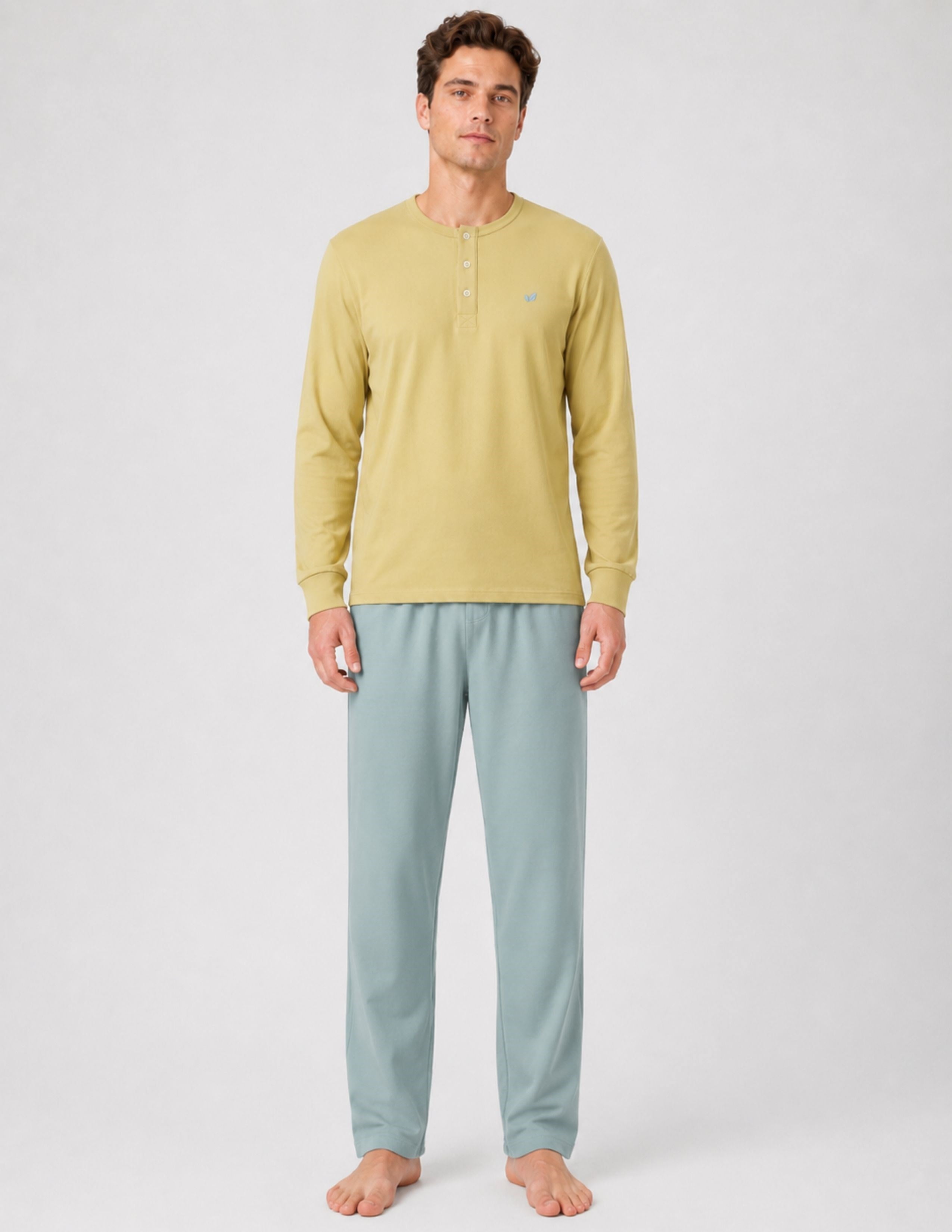 Basic Erkek Bej Mavi Pijama Takımı