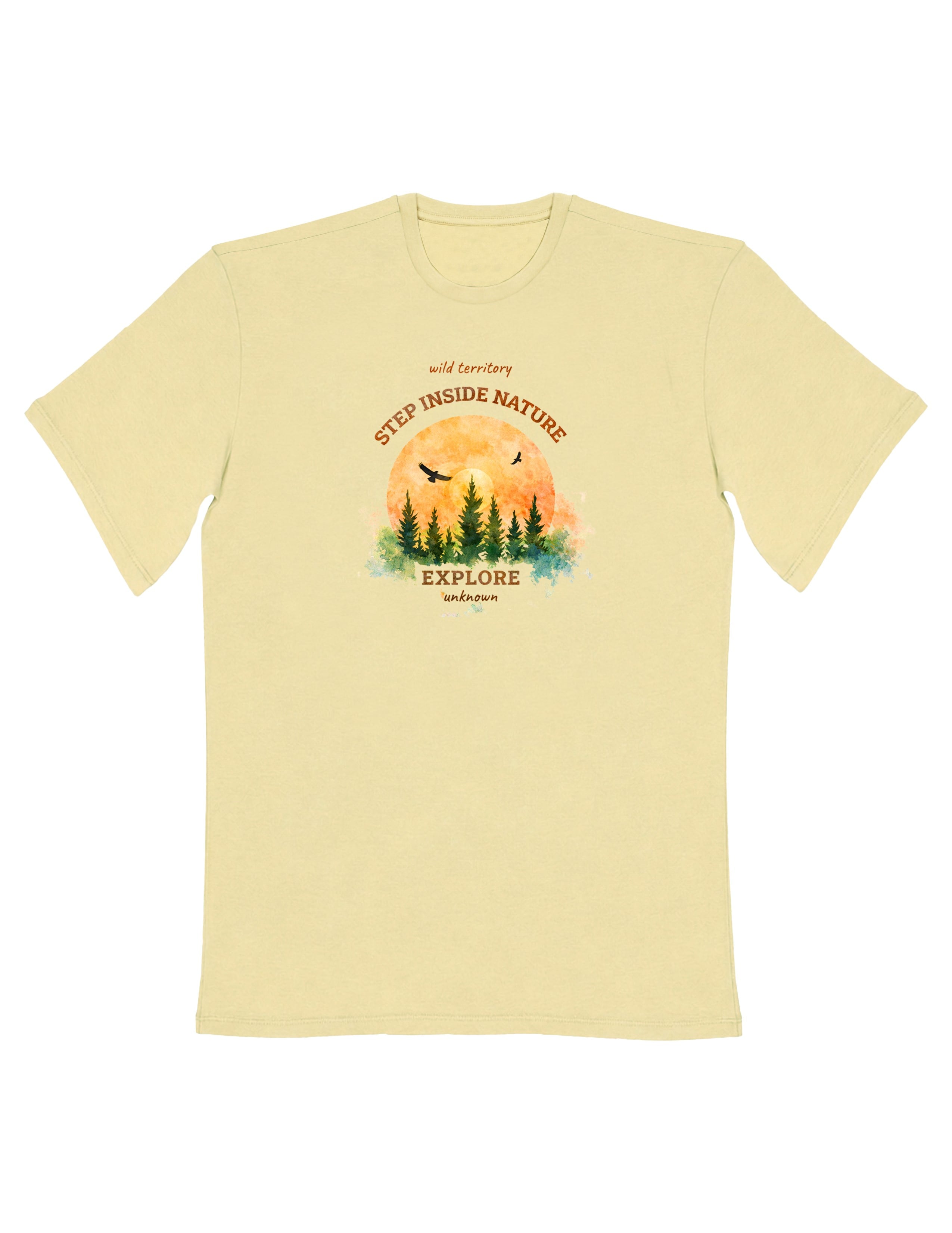 Basic Erkek Bisiklet Yaka Baskılı Bej T-shirt