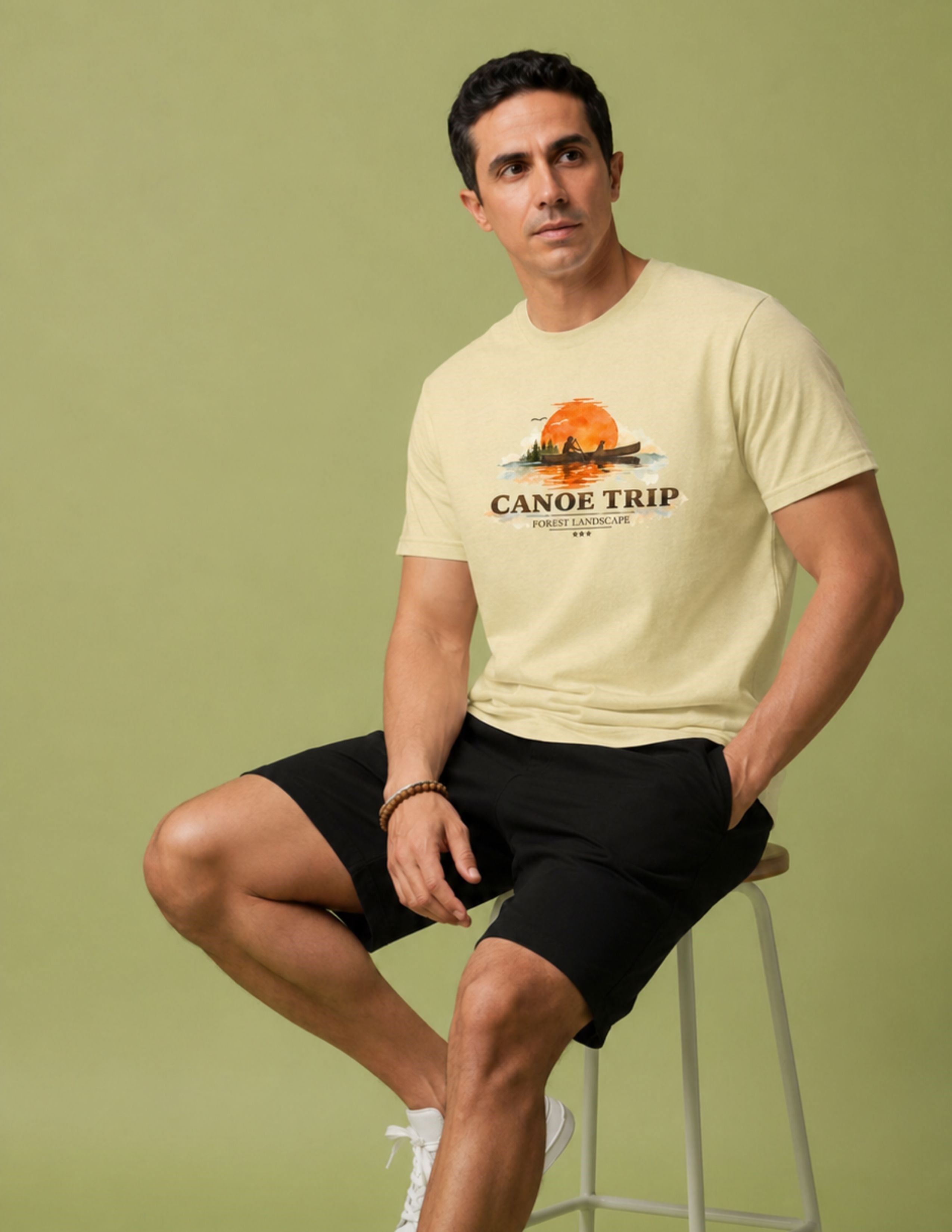 Basic Erkek Oversize Baskılı Bej T-shirt