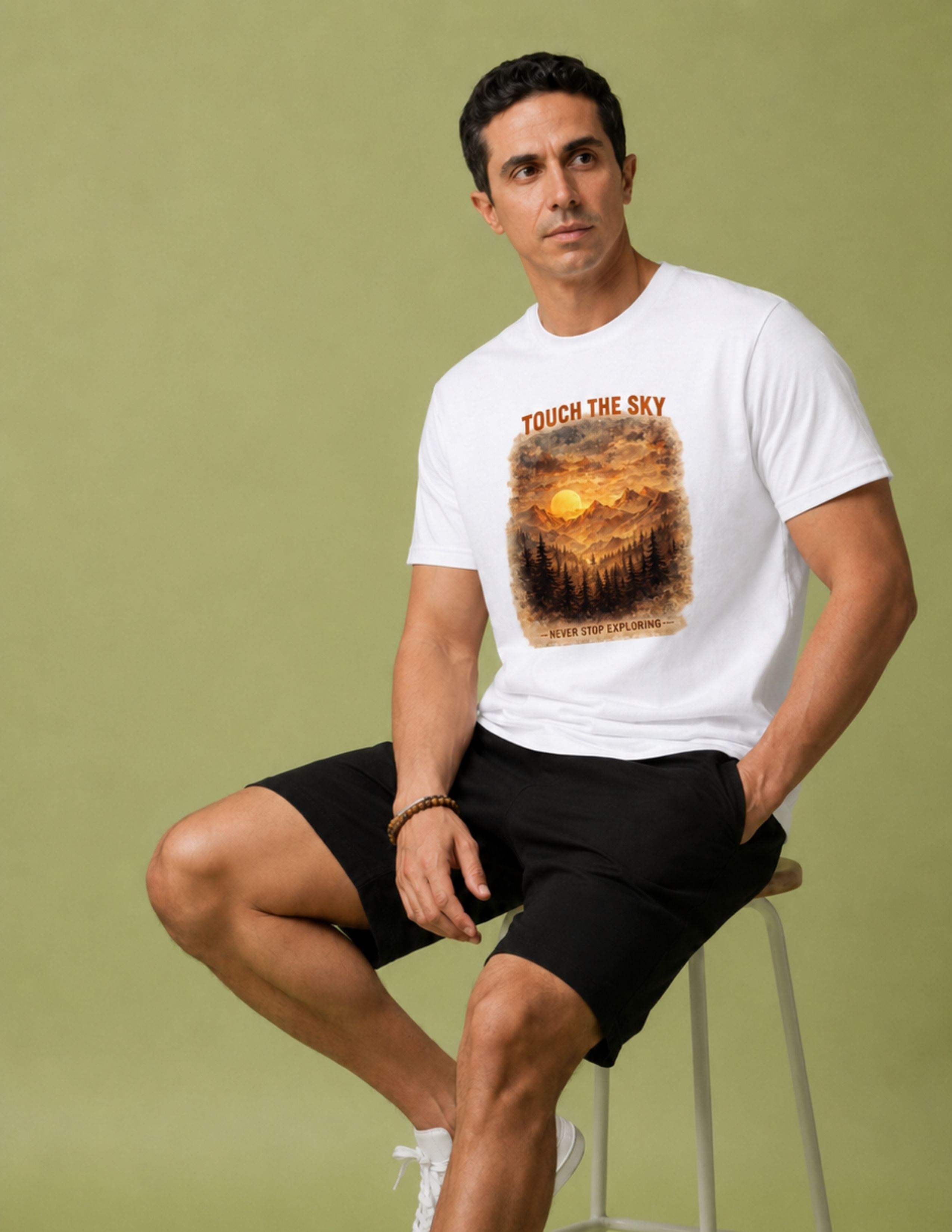 Basic Erkek Oversize Baskılı Beyaz T-shirt