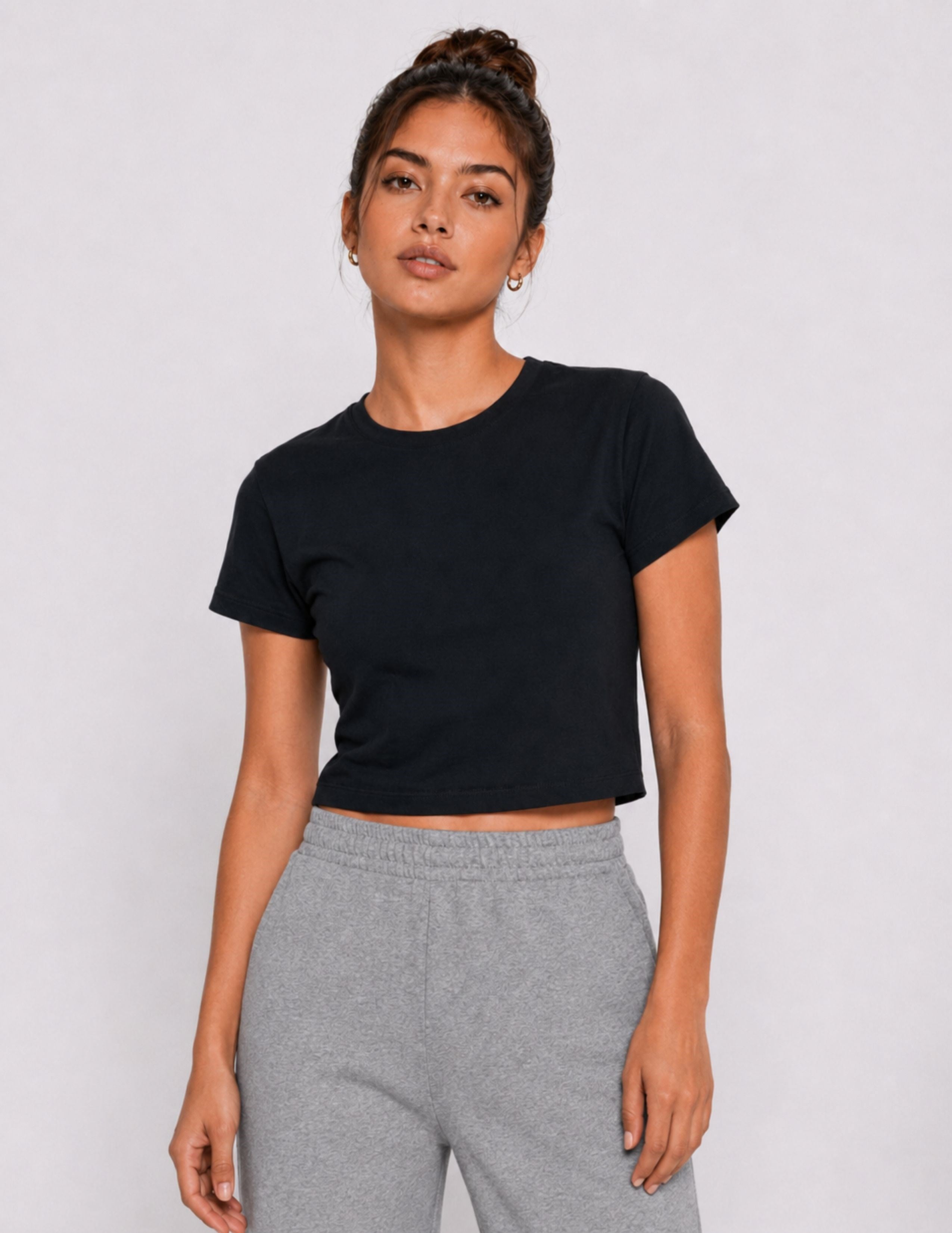Basic Kadın Crop Siyah T-shirt