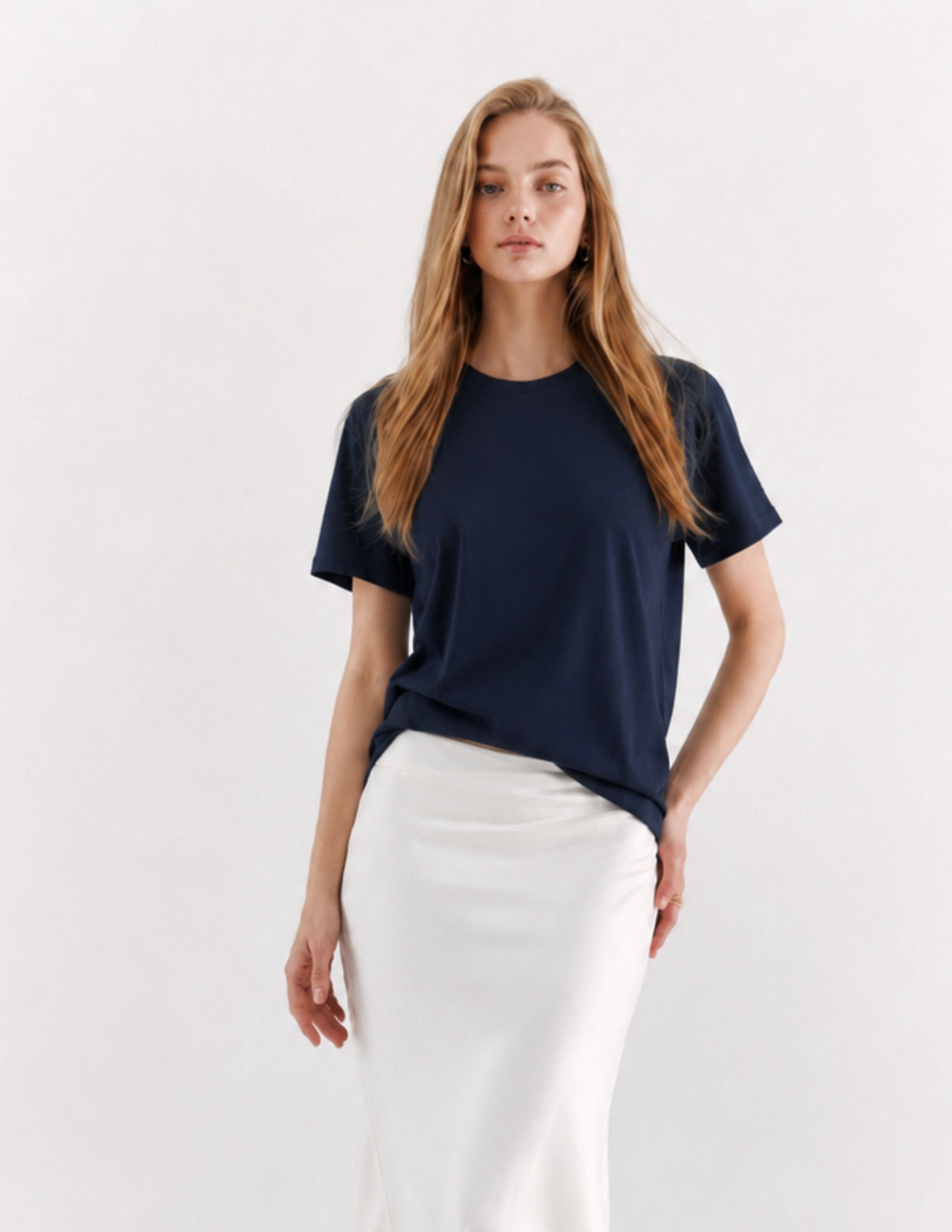 Basic Kadın Loose Lacivert T-shirt