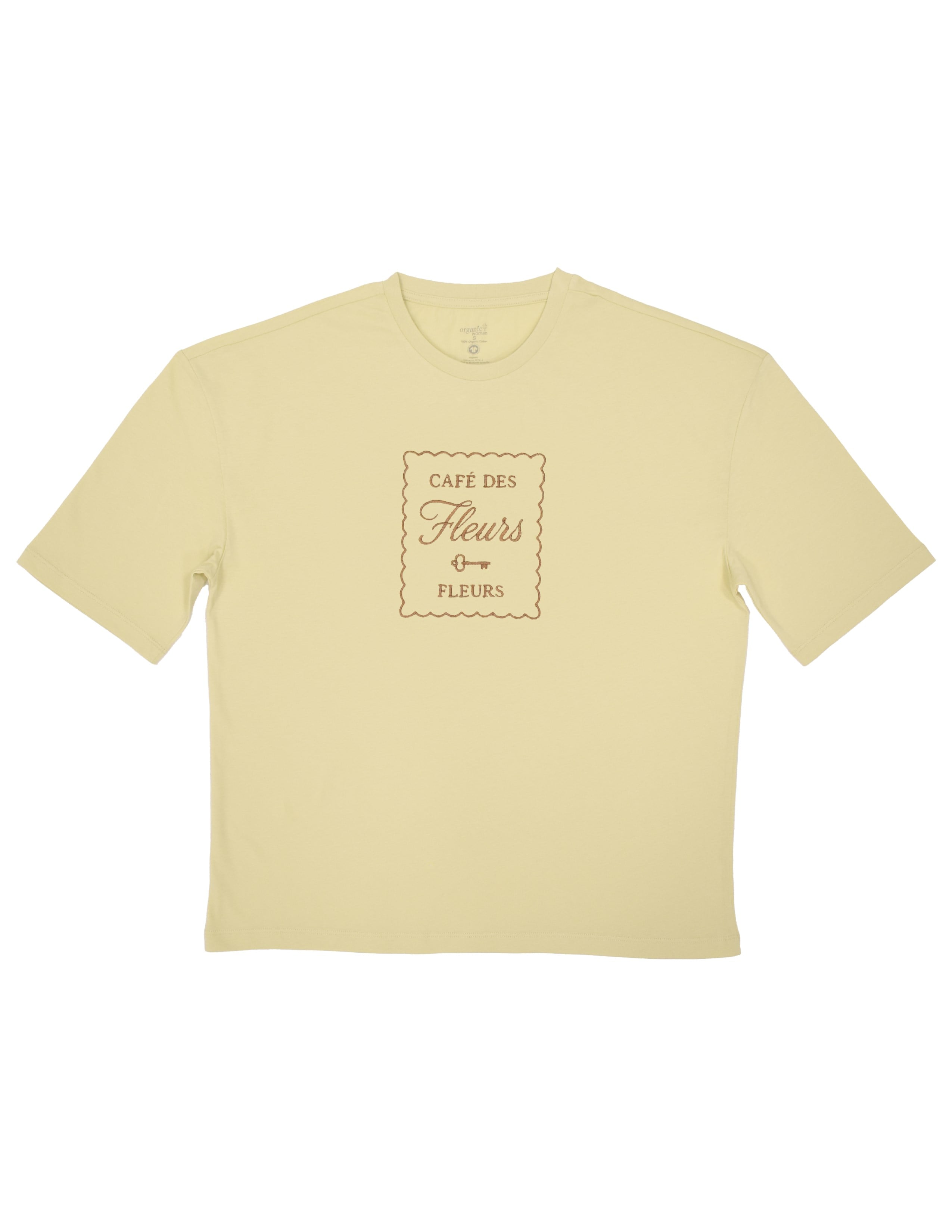 Basic Kadın Loose Nakışlı Bej T-shirt