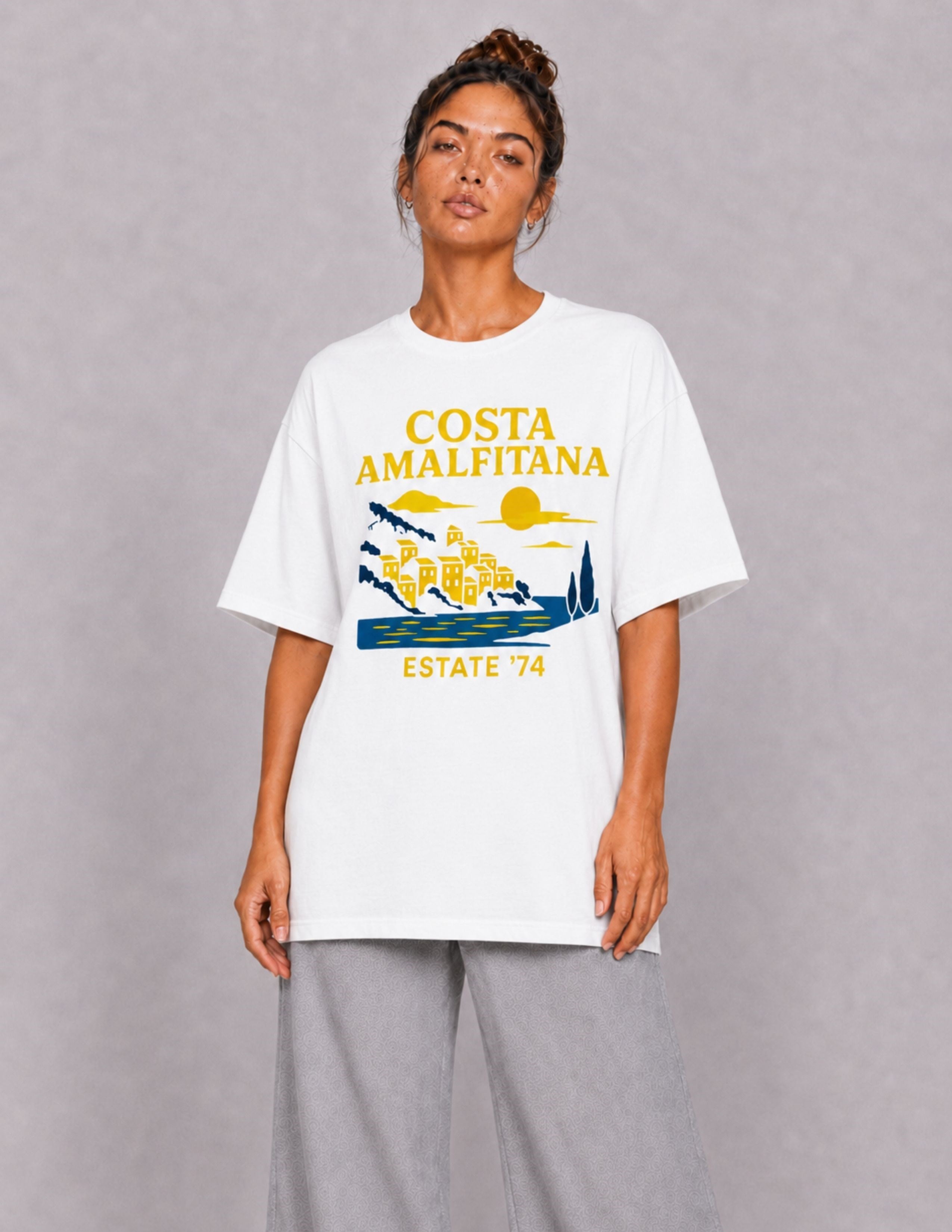 Basic Kadın Oversize Baskılı Beyaz T-shirt