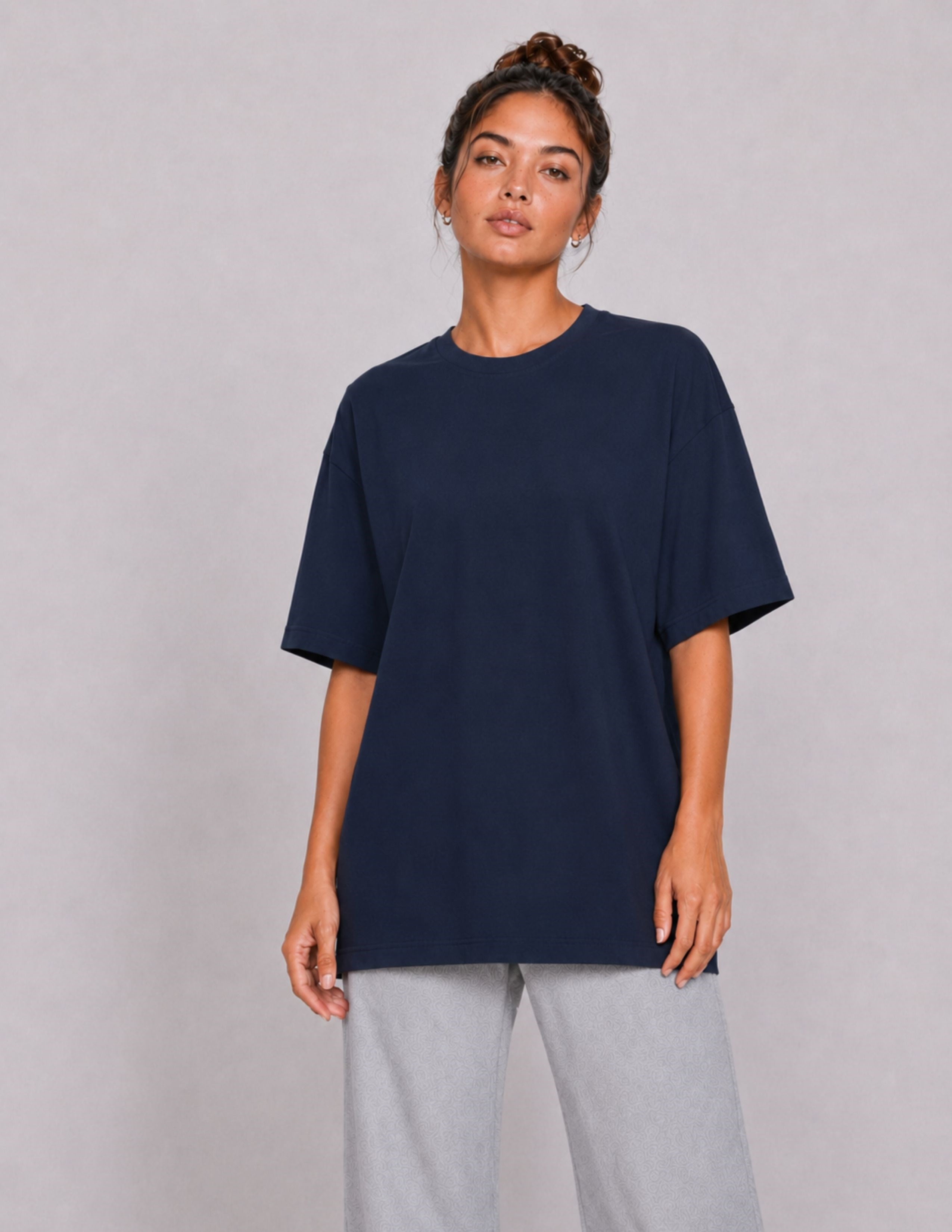 Basic Kadın Oversize Lacivert T-shirt