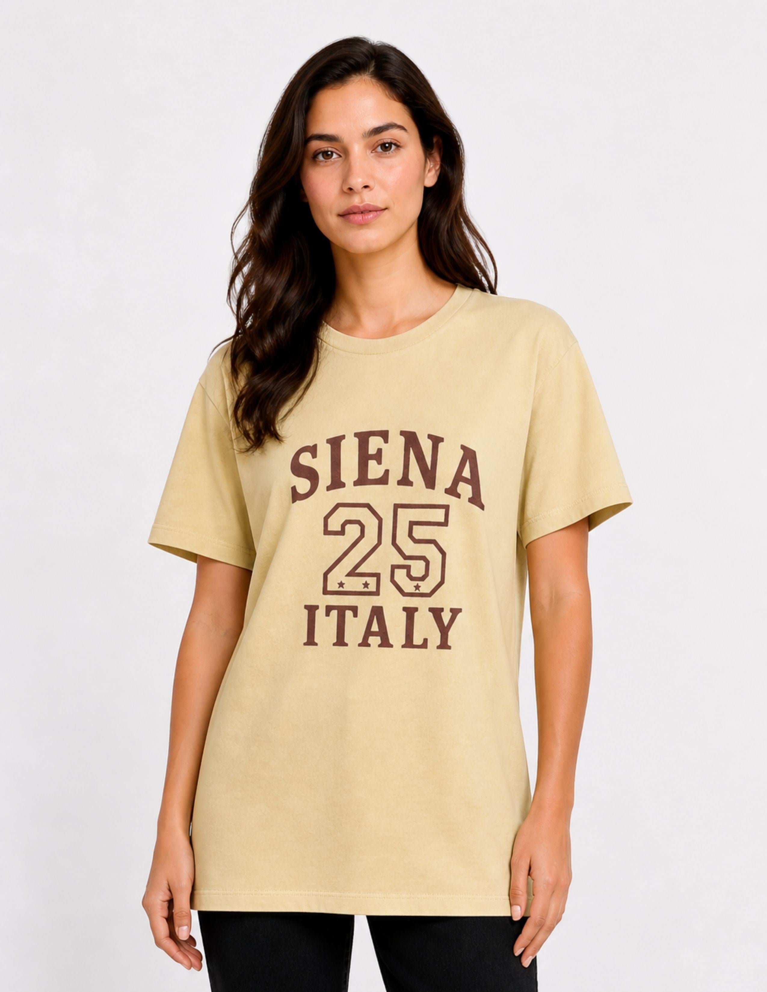 Basic Kadın Relax Baskılı Bej T-shirt