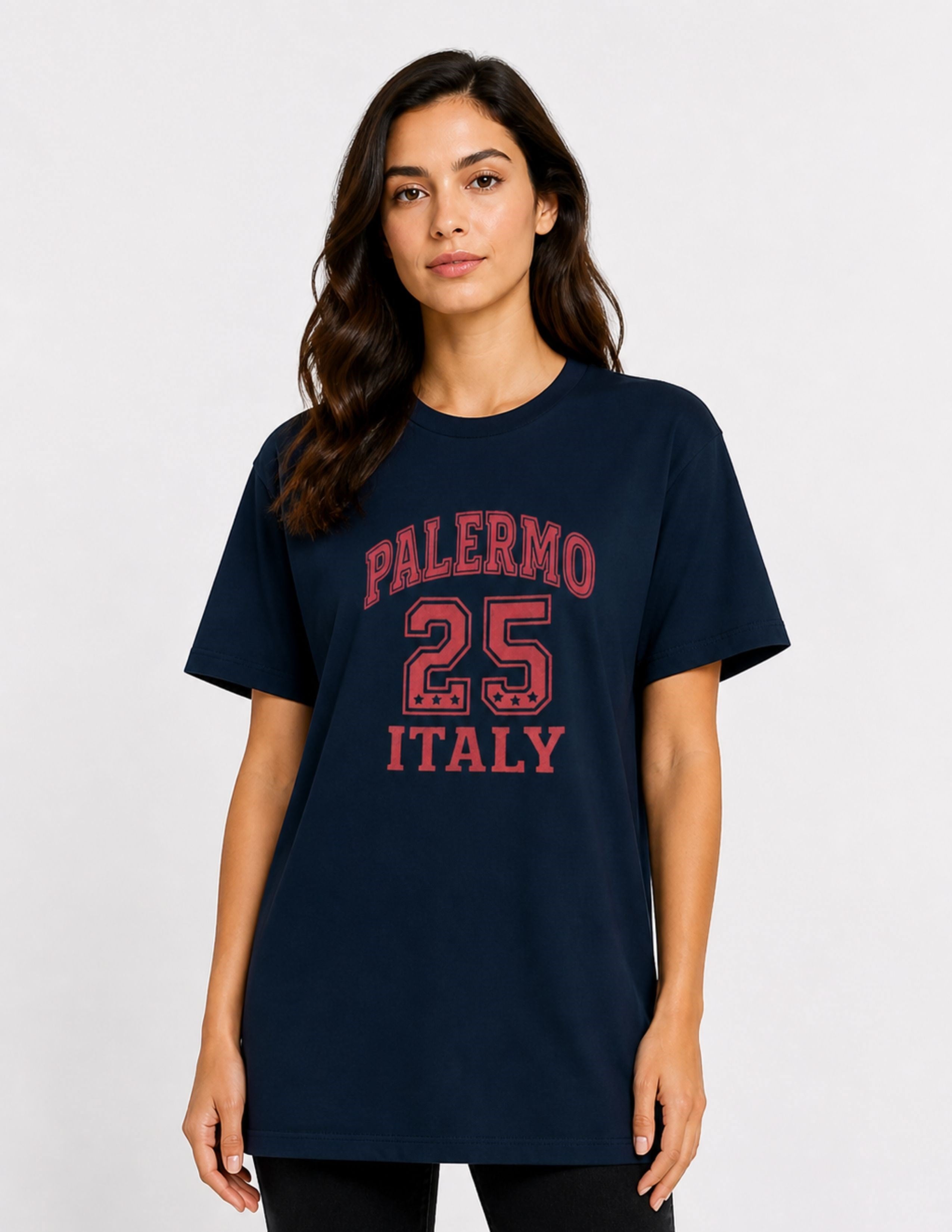 Basic Kadın Relax Baskılı Lacivert T-shirt