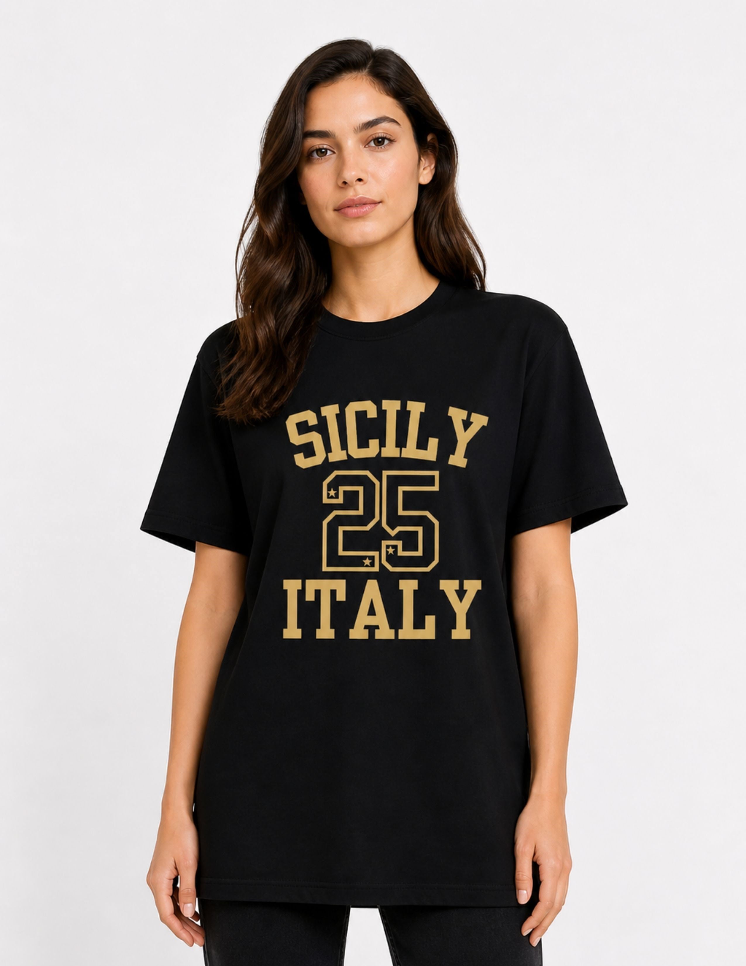 Basic Kadın Relax Baskılı Siyah T-shirt