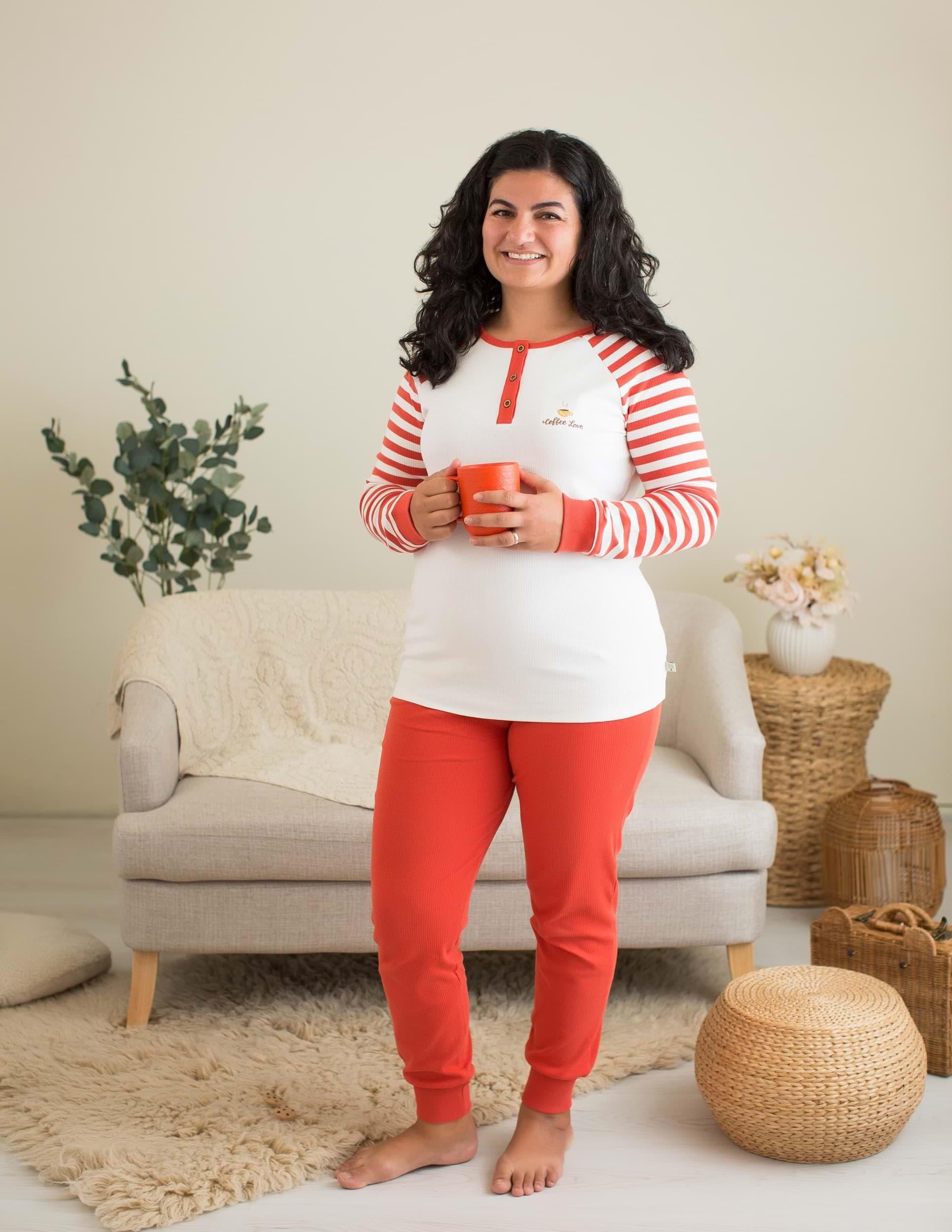 Coffee Kadın Kiremit/Krem Reglan Pijama Takımı