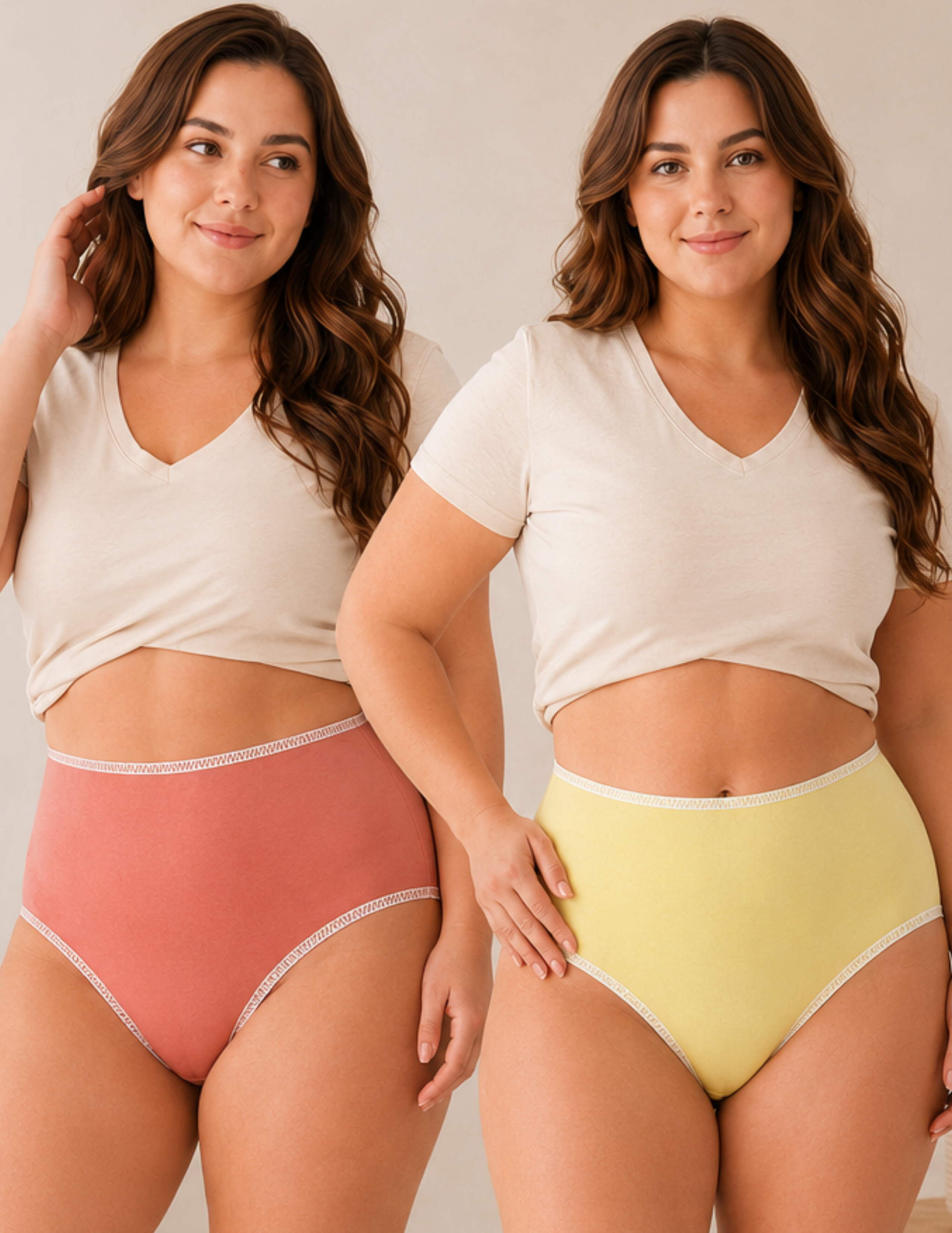 Ease Kadın Gülkurusu-Sarı Yüksek Bel Slip Külot 2'li Set