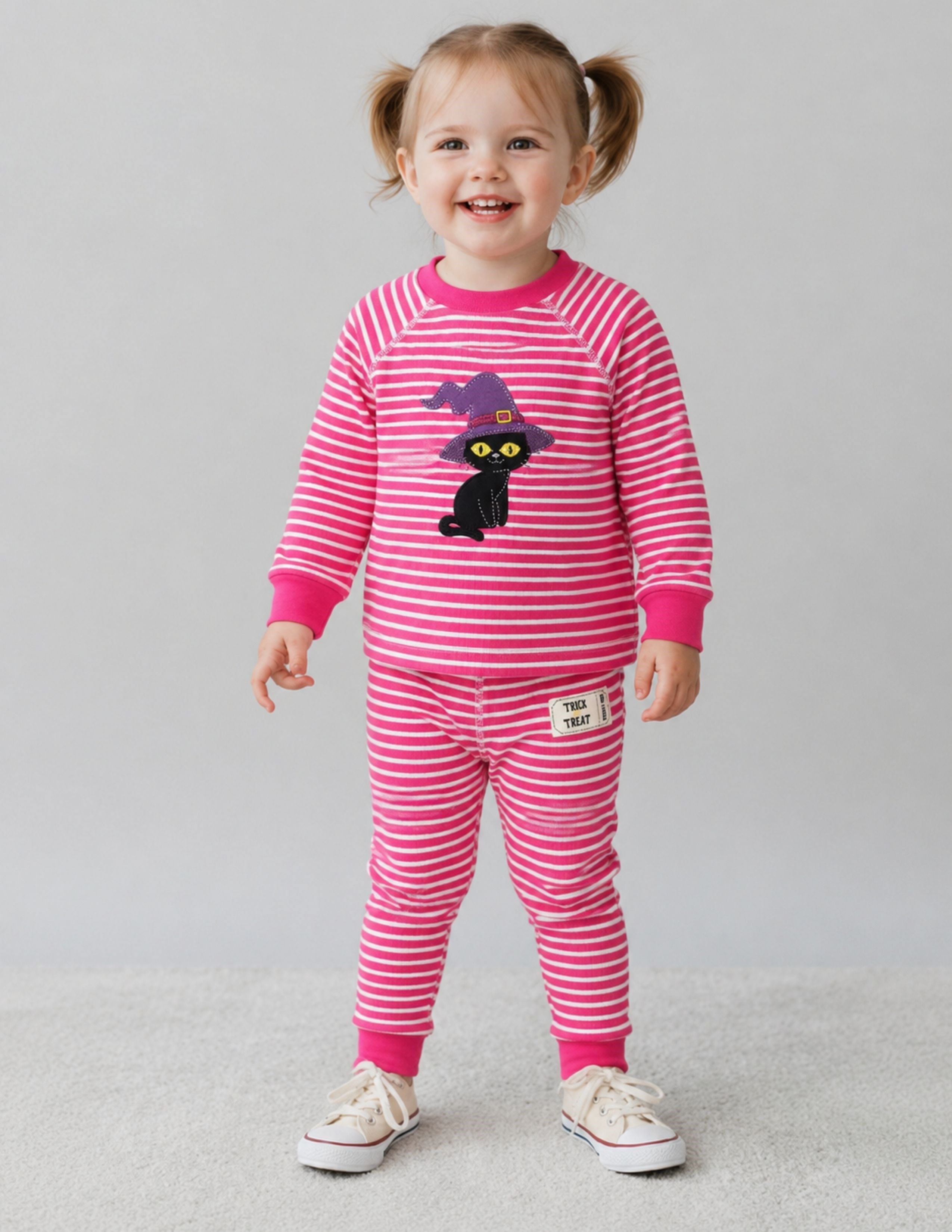 Halloween Kız Bebek Fuşya Çizgili Pijama Takımı