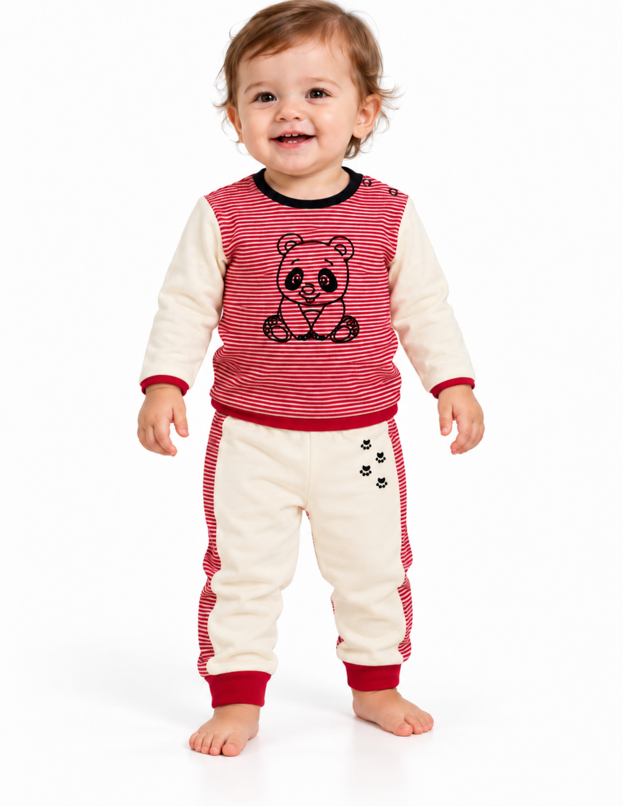 Joy Bebek Kırmızı-Beyaz Çizgili Pijama Takımı