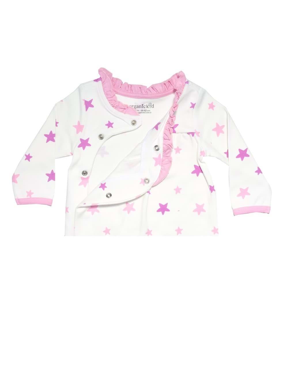 Pink Star Kız Bebek Yandan Açılır Tulum