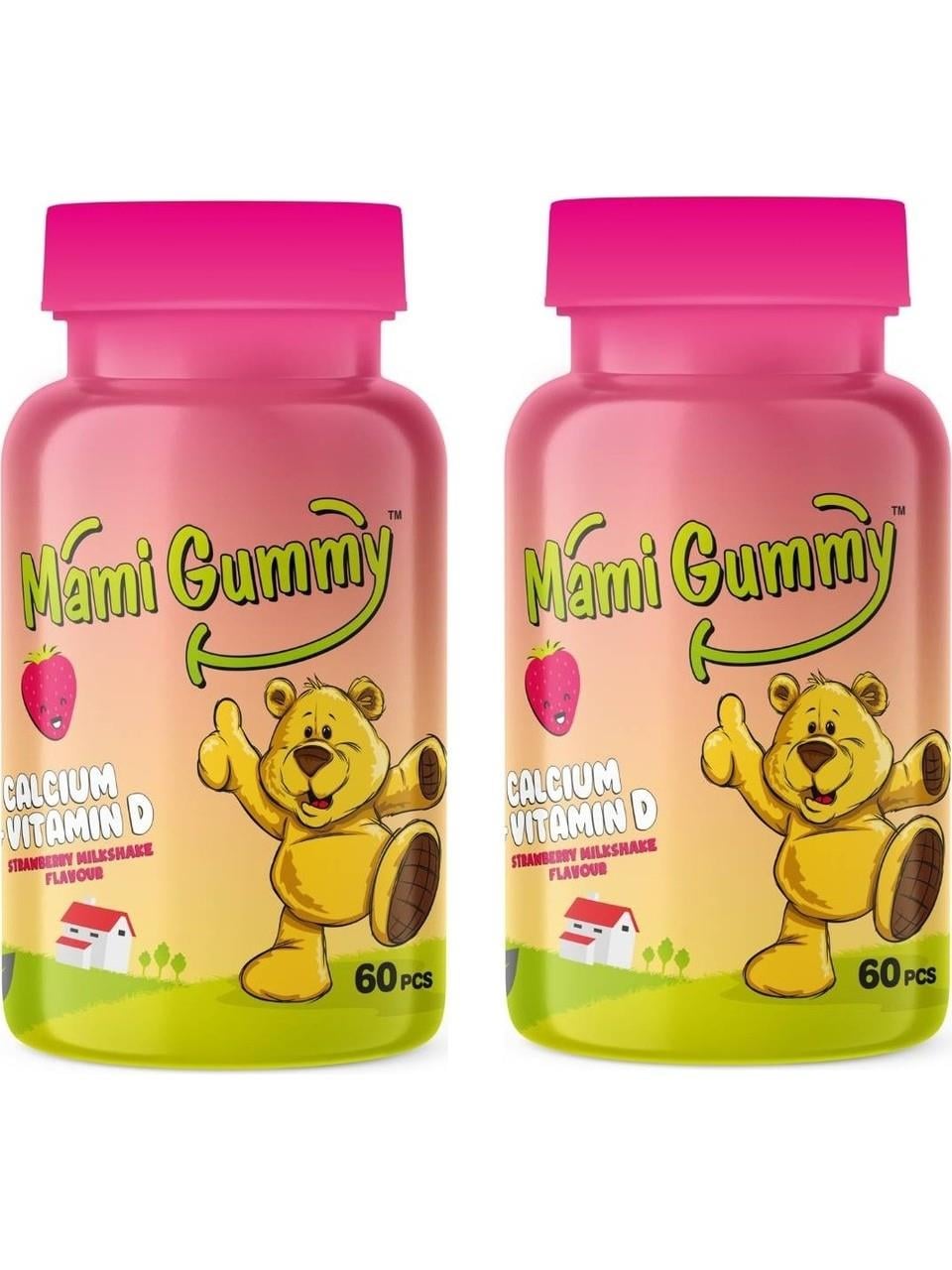 Mami Gummy Kids Gummies D Vitamini ve Kalsiyum Içeren 60 Adet Çiğnenebilir Gummy Jel Çilek Aromalı - 2 Adet