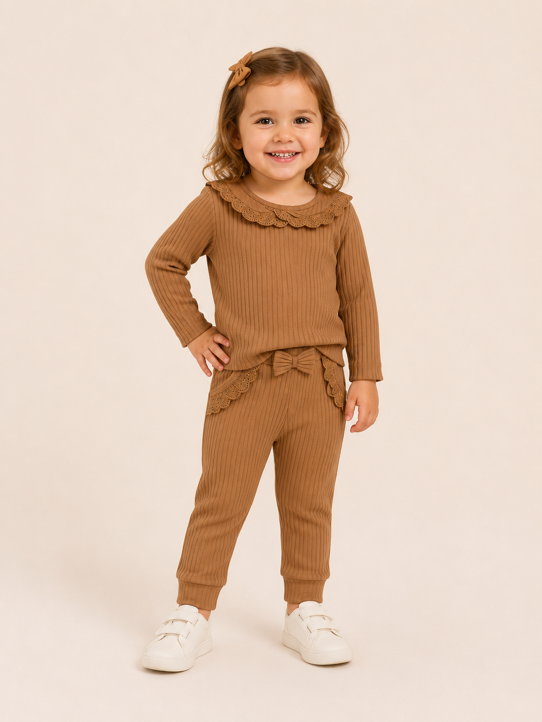 Bebe Yakalı Bebek Takımı Kahverengi