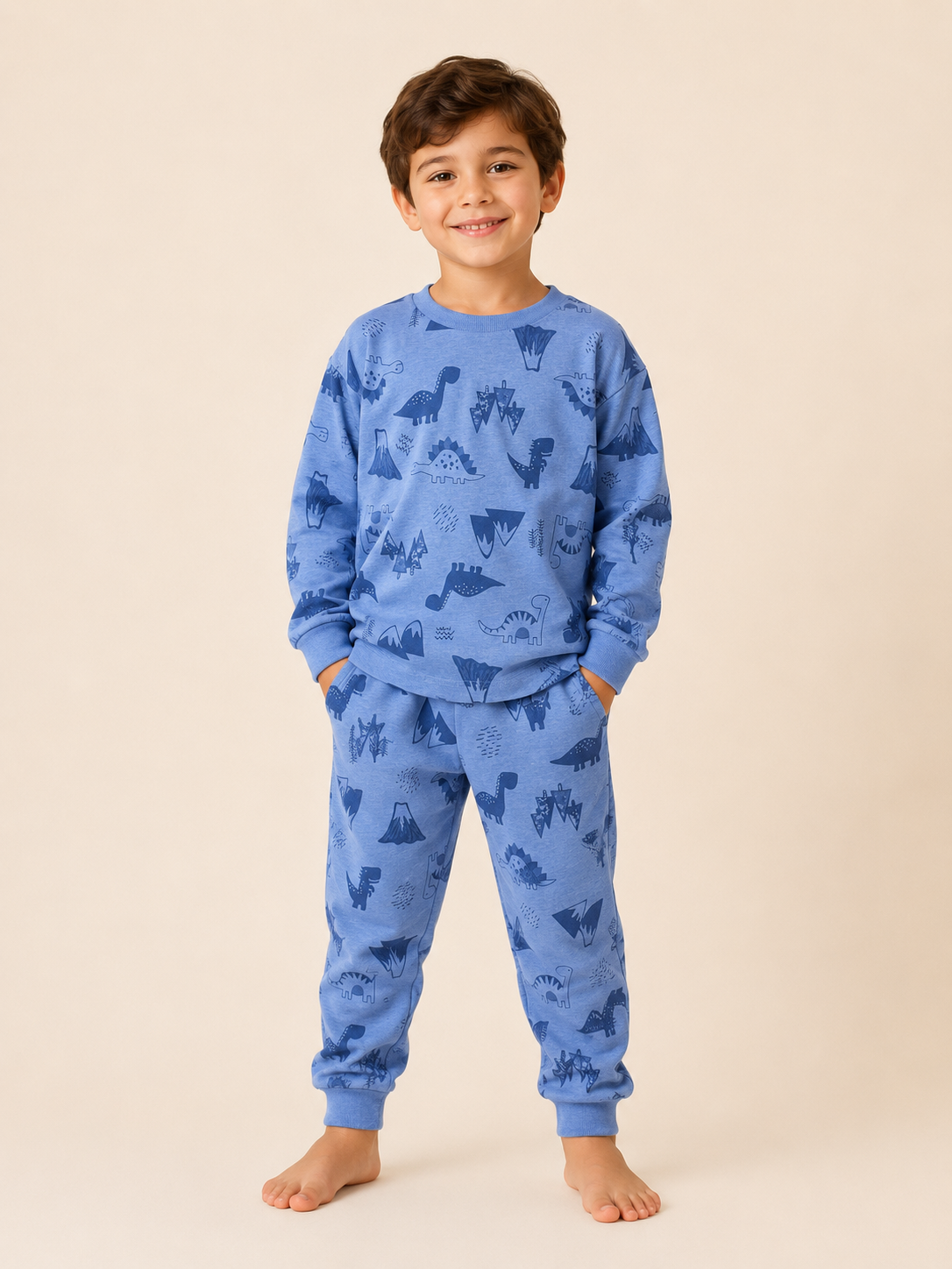 Dinazor Desenli Pijama Takımı Mavi