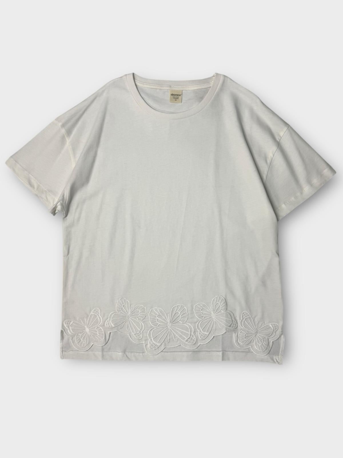 Divonette Kelebek İşlemeli T-shirt Beyaz