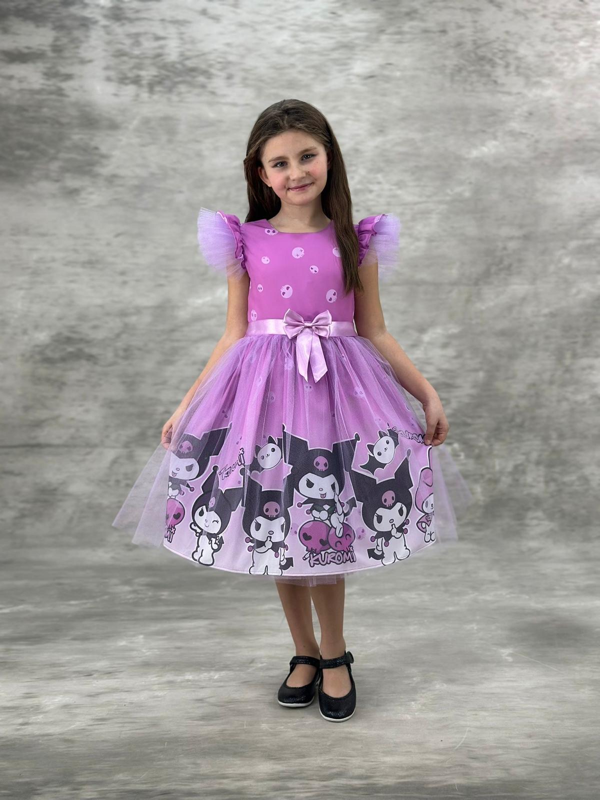 Kuromi Desenli Elbise Pembe