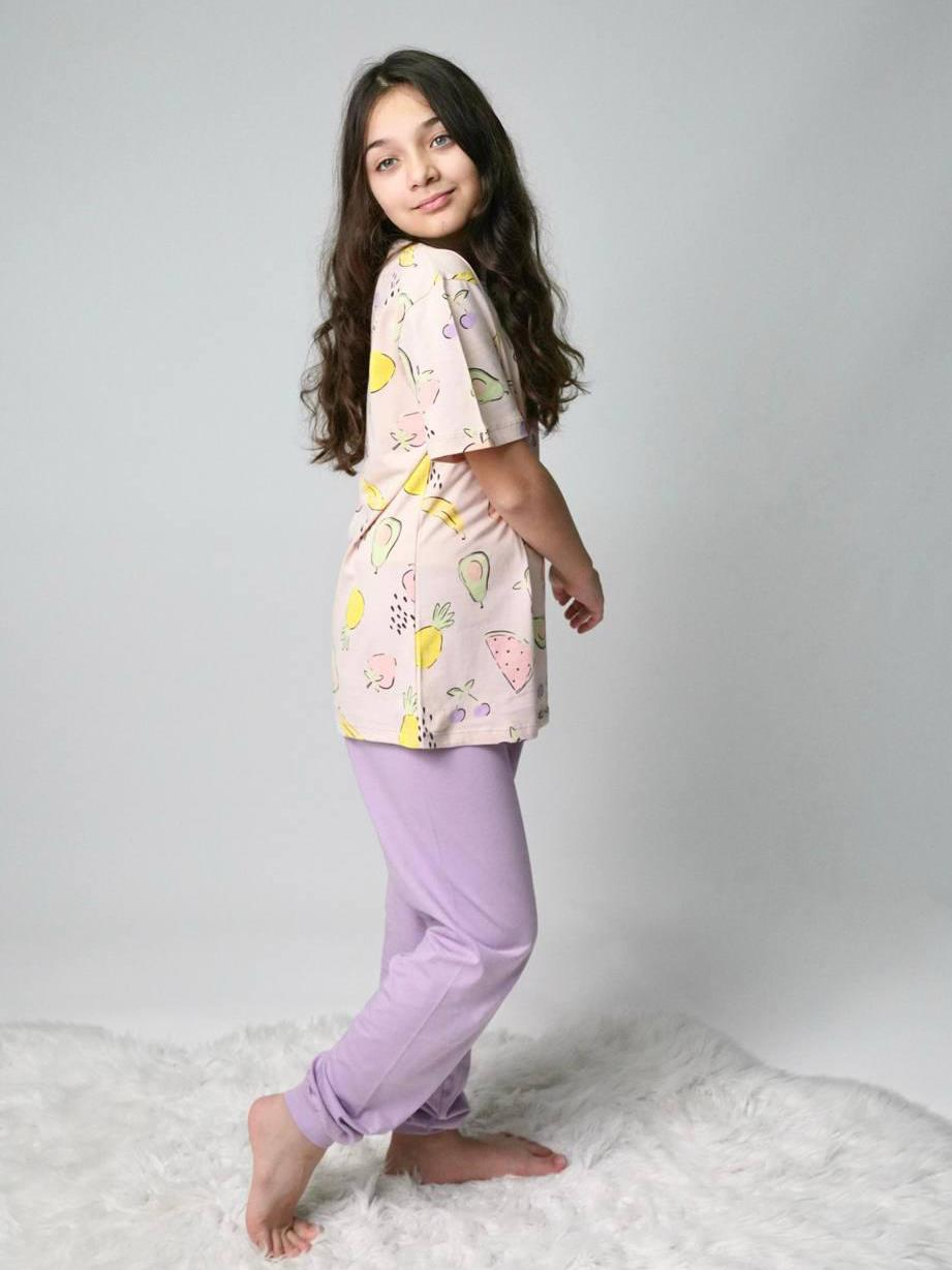 Meyveler Kız Çocuk Pijama Takımı Lila