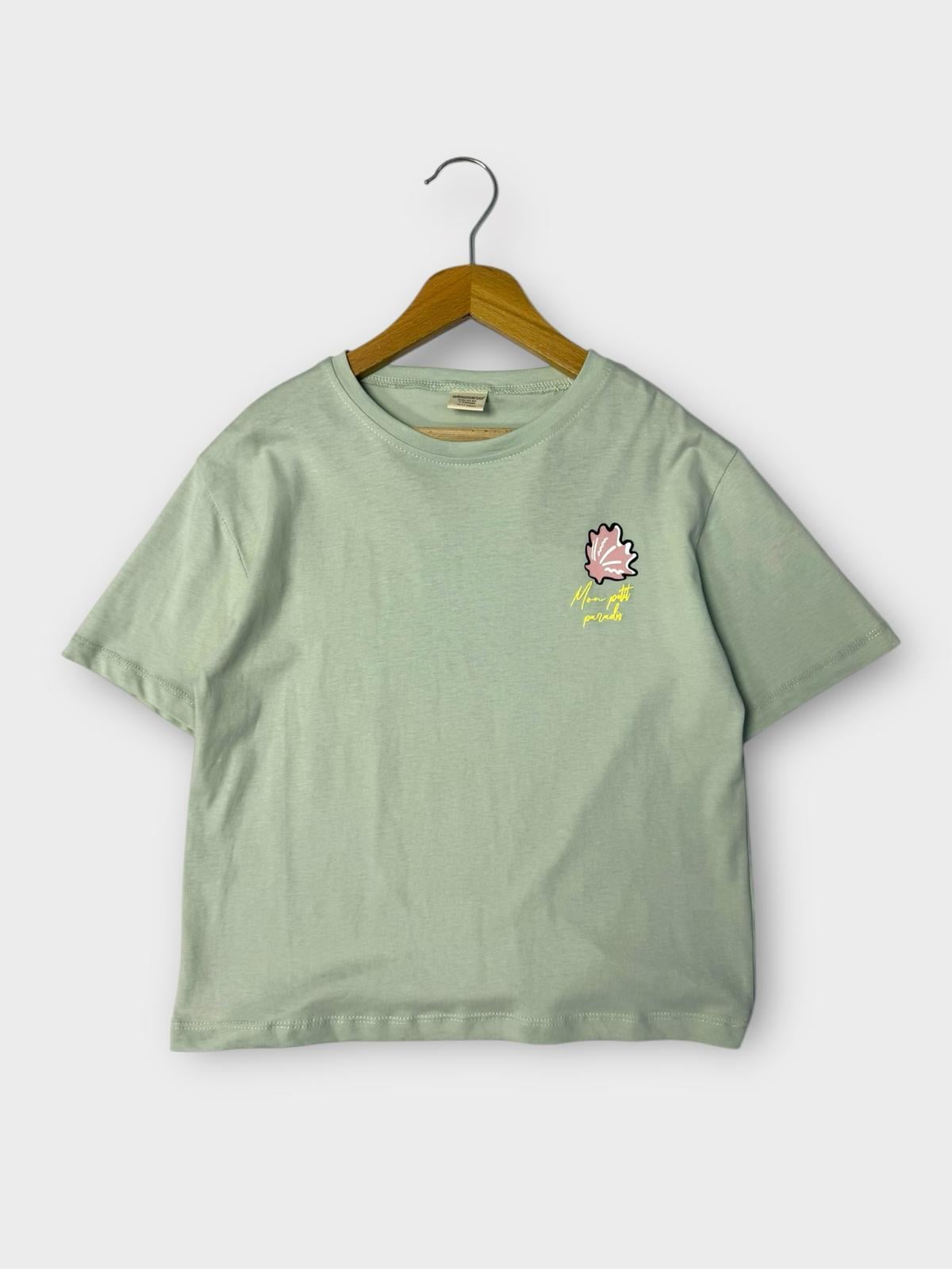 Mon Petit Paradis Baskılı T-shirt Su Yeşili