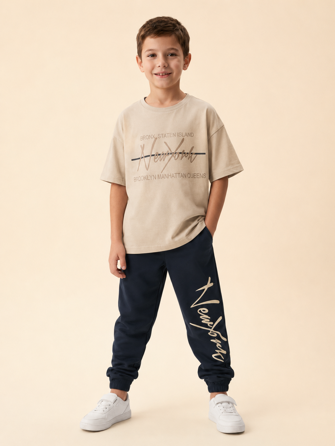 NewYork Çocuk Pijama Takımı Bej