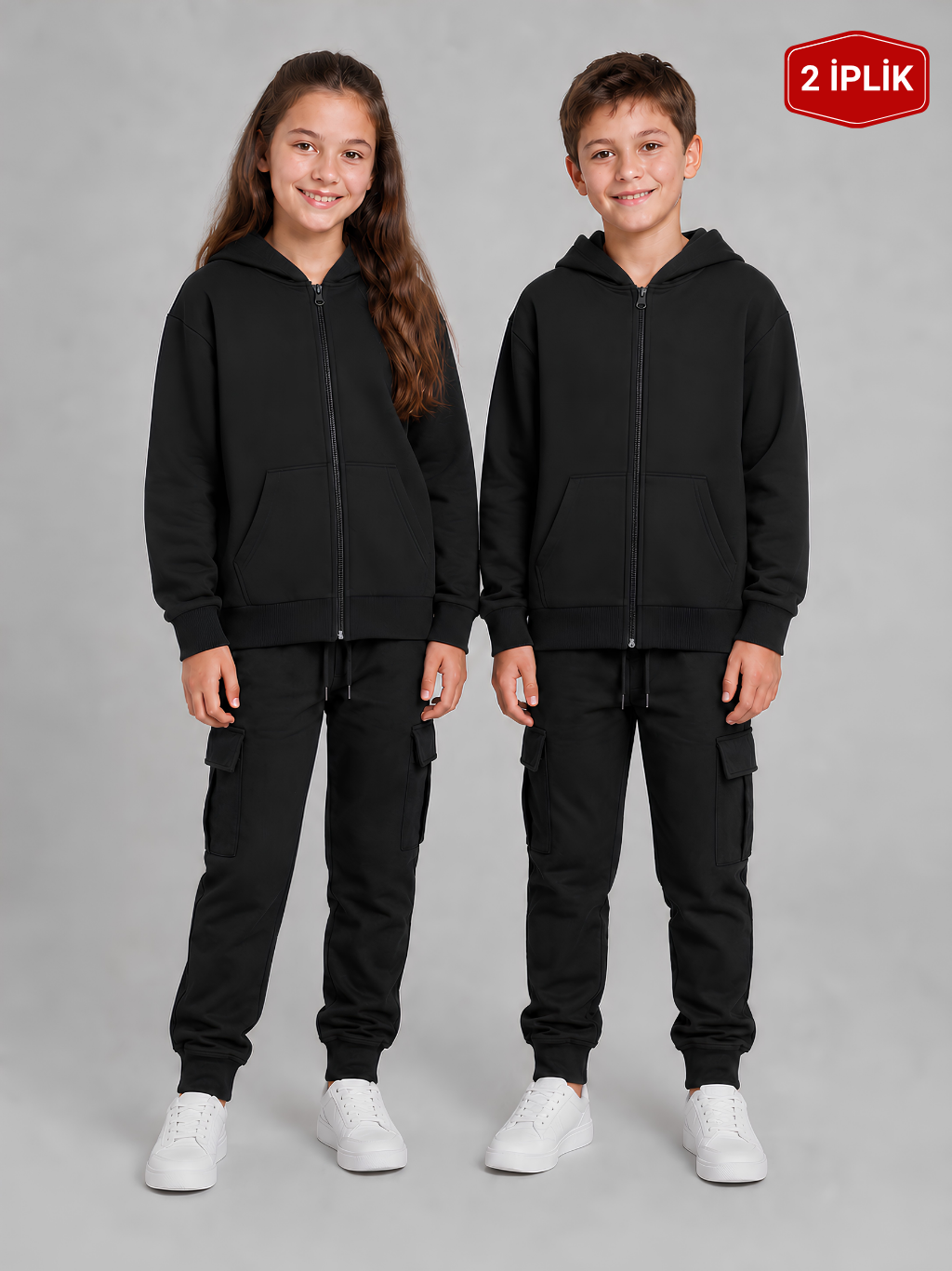 Pusula 2 İplik Unisex Çocuk Okul Sweati Siyah