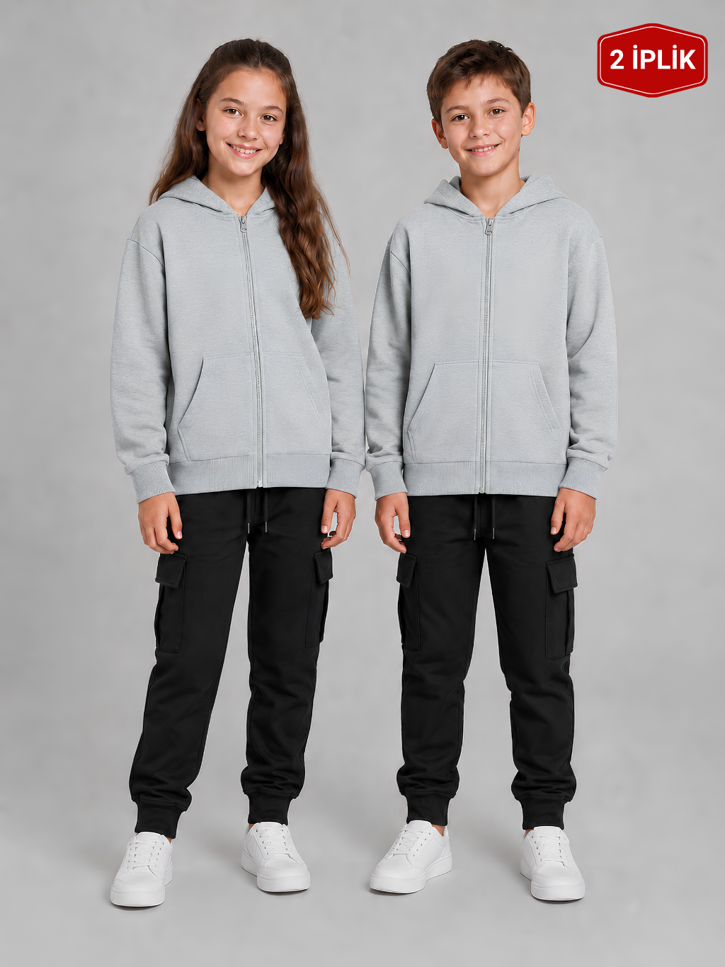 Pusula 2 İplik Unisex Çocuk Okul Sweati Gri
