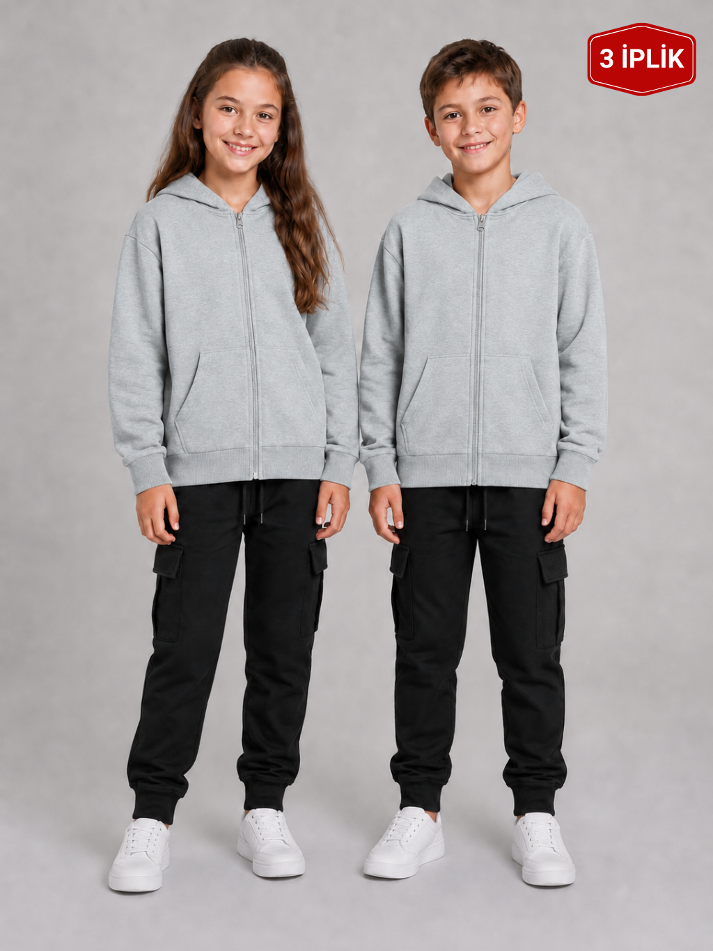 Pusula 3 İplik Unisex Çocuk Okul Sweati Gri