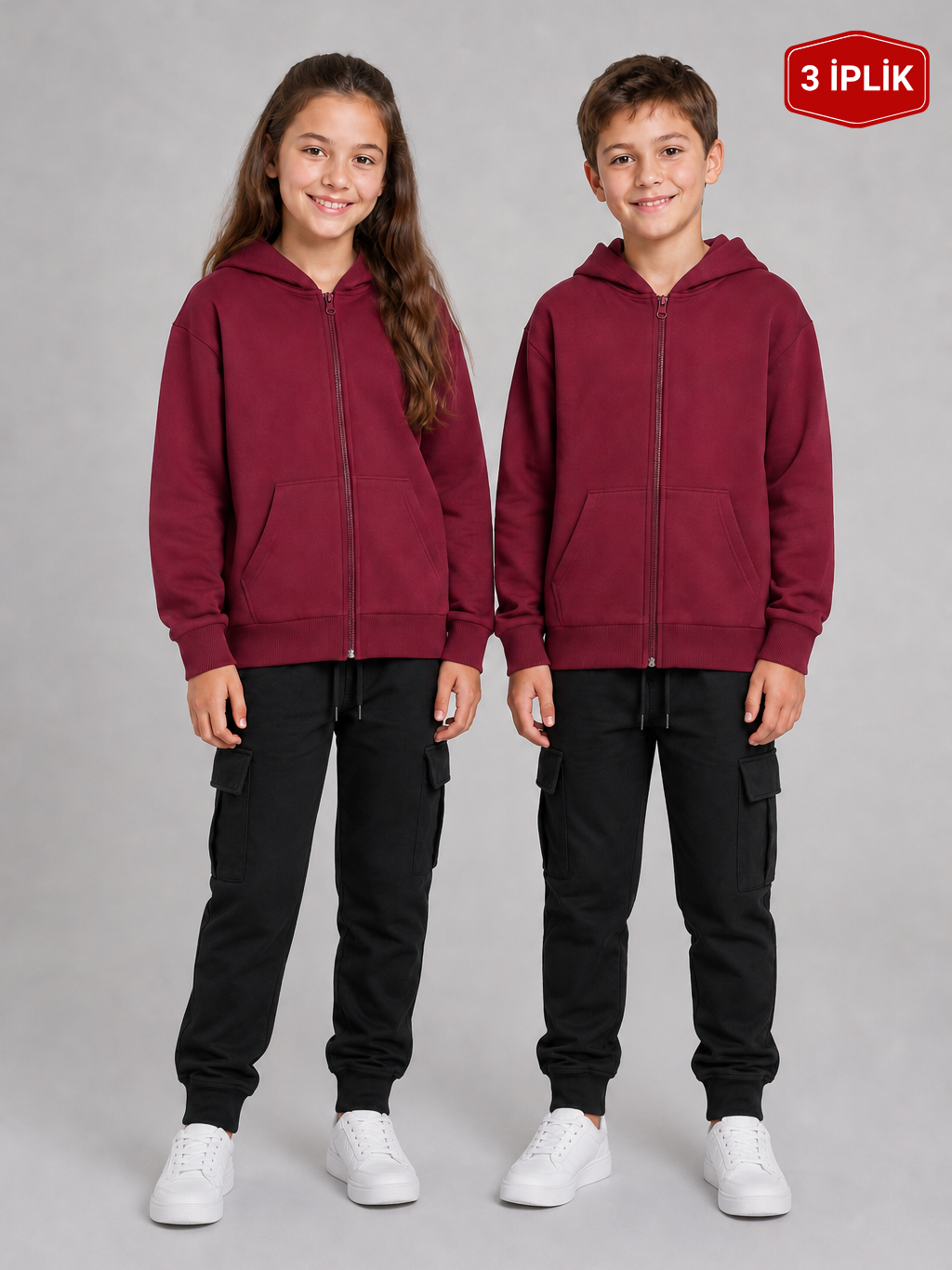 Pusula 3 İplik Unisex Çocuk Okul Sweati Bordo