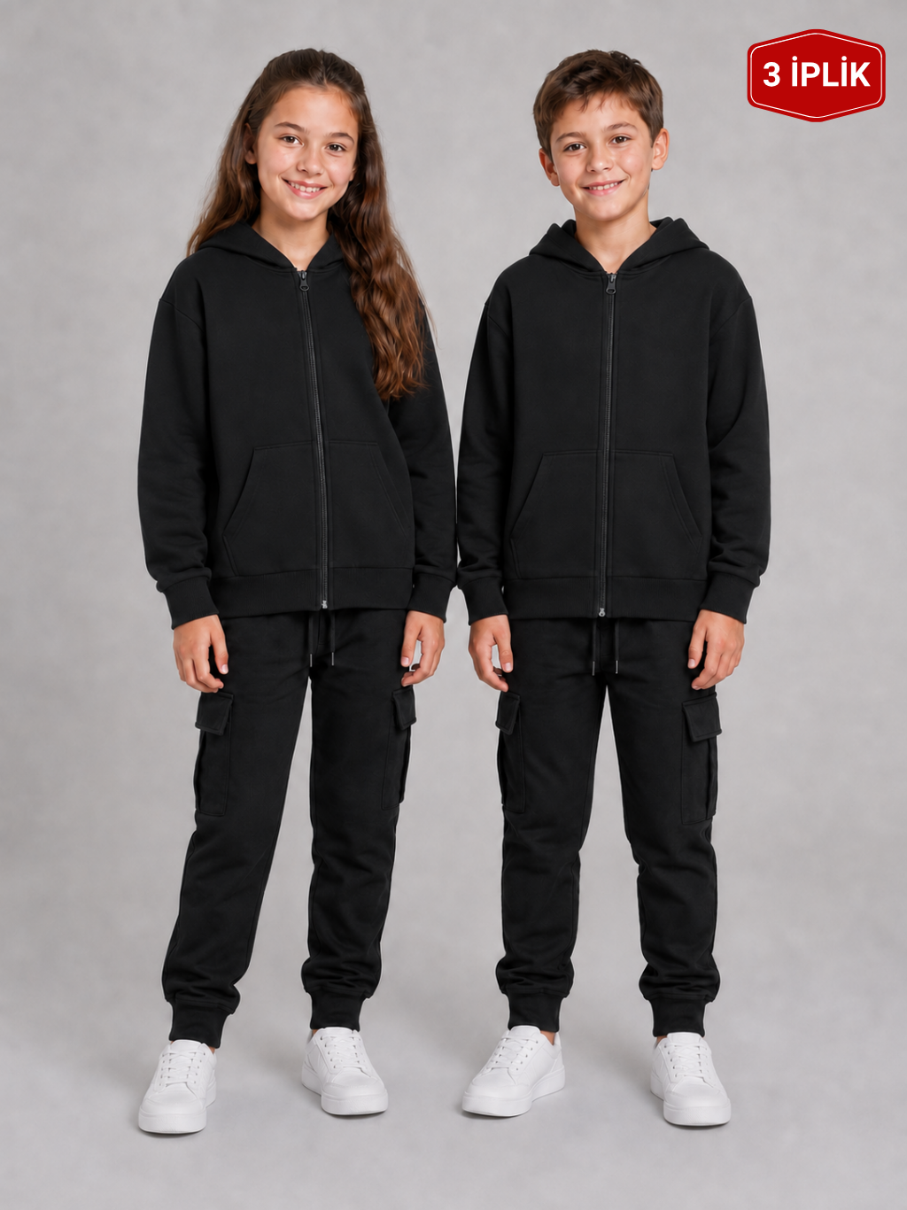 Pusula 3 İplik Unisex Çocuk Okul Sweati Siyah