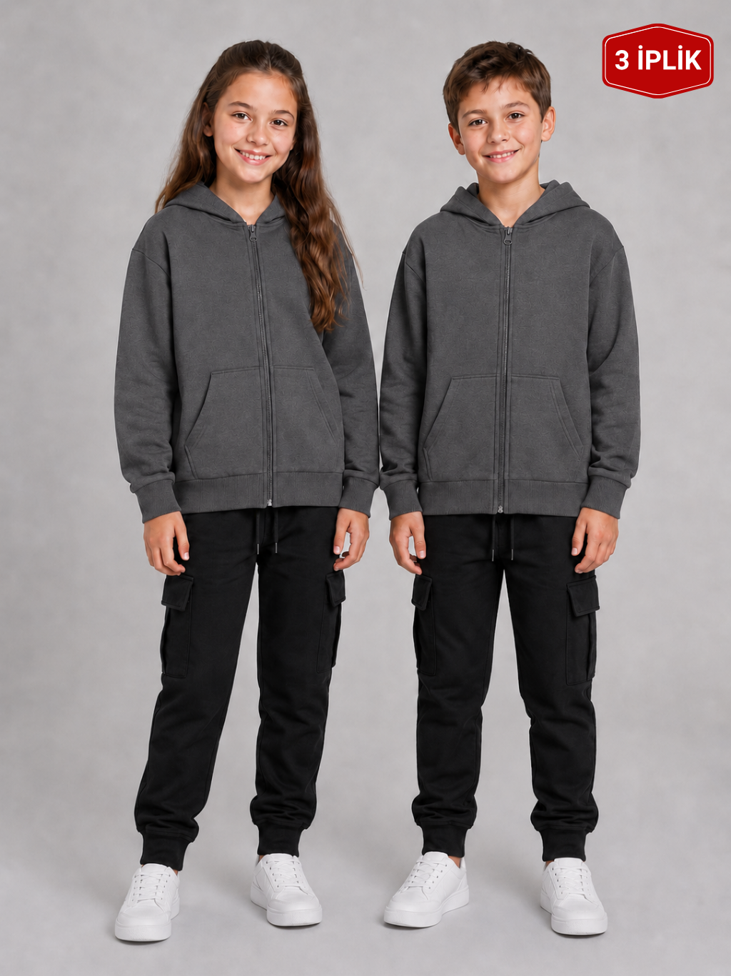 Pusula 3 İplik Unisex Çocuk Okul Sweati Füme