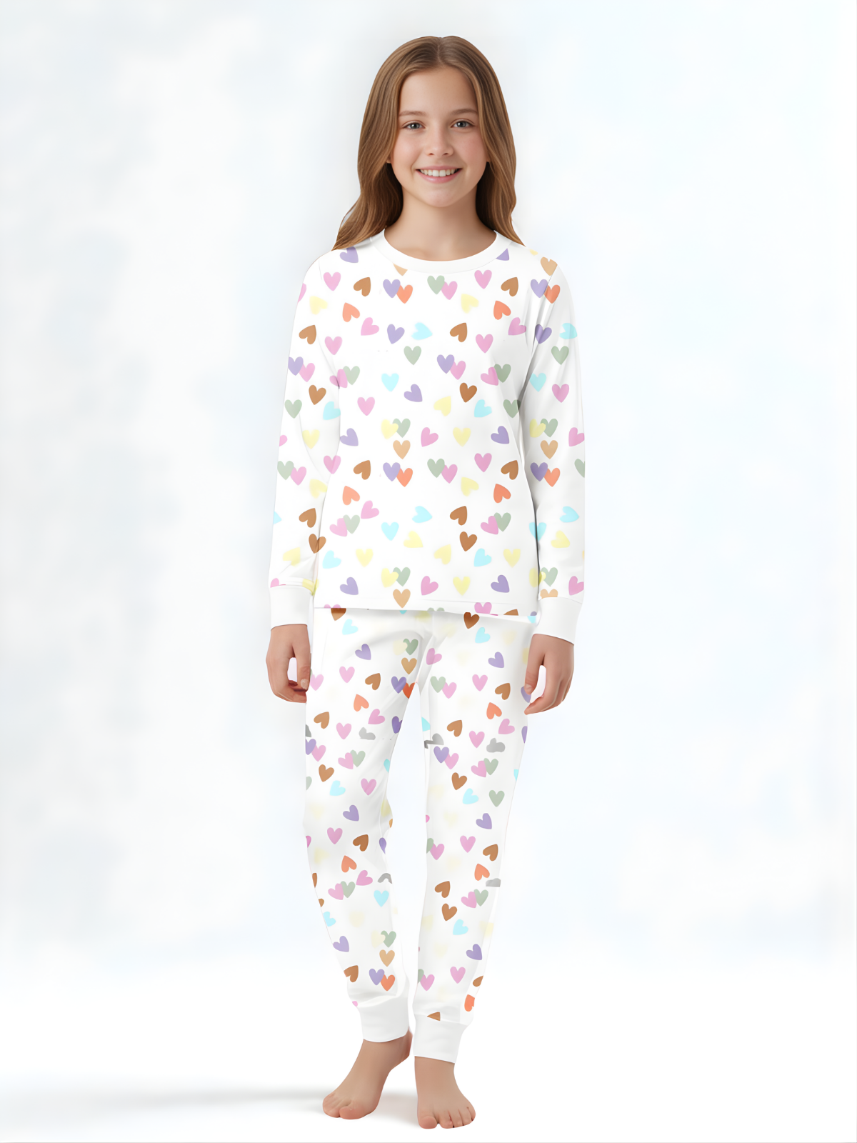 Renkli Kalpler Kız Çocuk Pijama Takımı