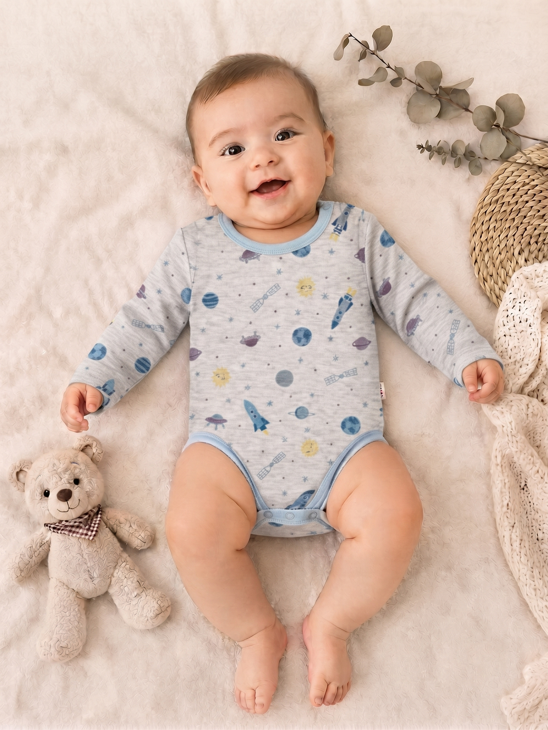 Uzay Uzun Kol Bebek Çıtçıtlı Badi