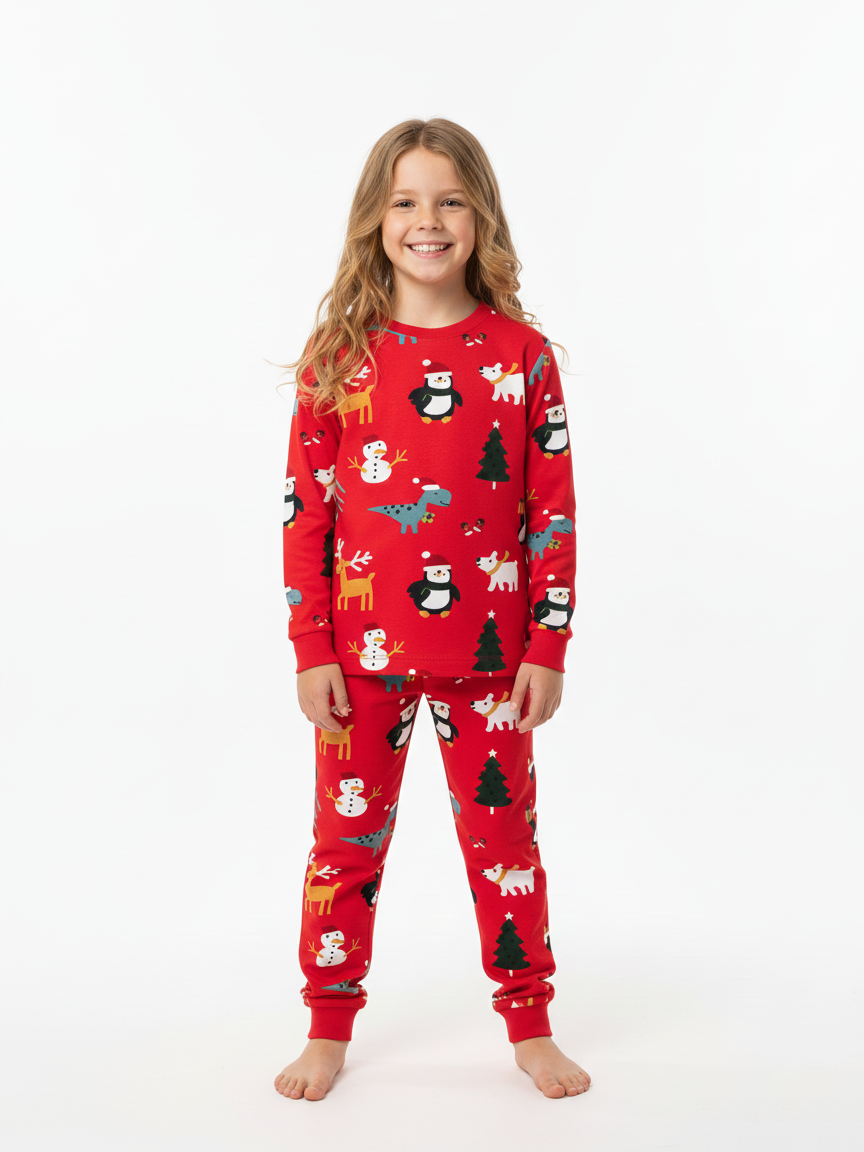 Yeni Yıl Kız Çocuk Pijama Takımı Kırmızı