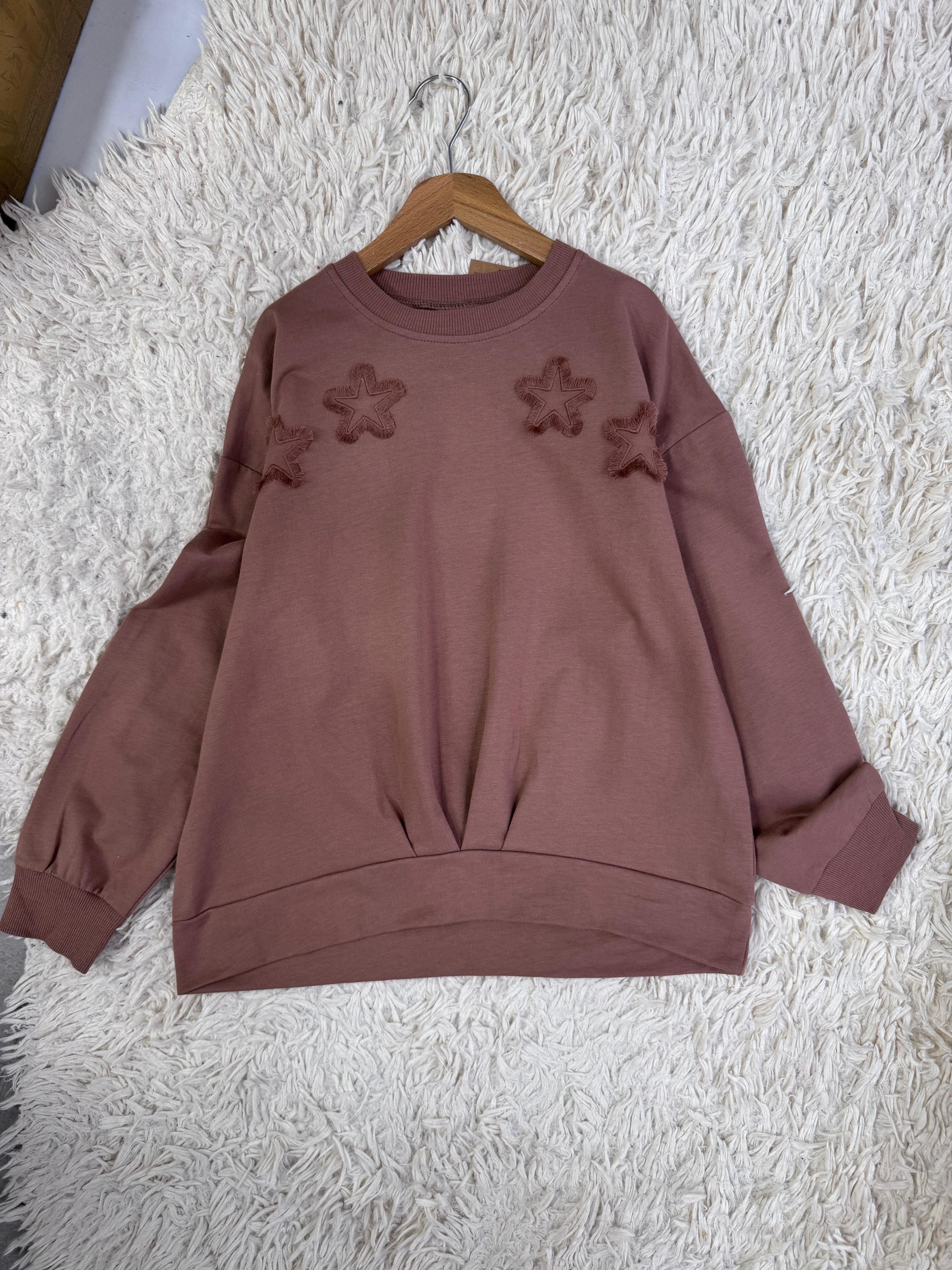 Yıldız Nakışlı Sweat Kahverengi