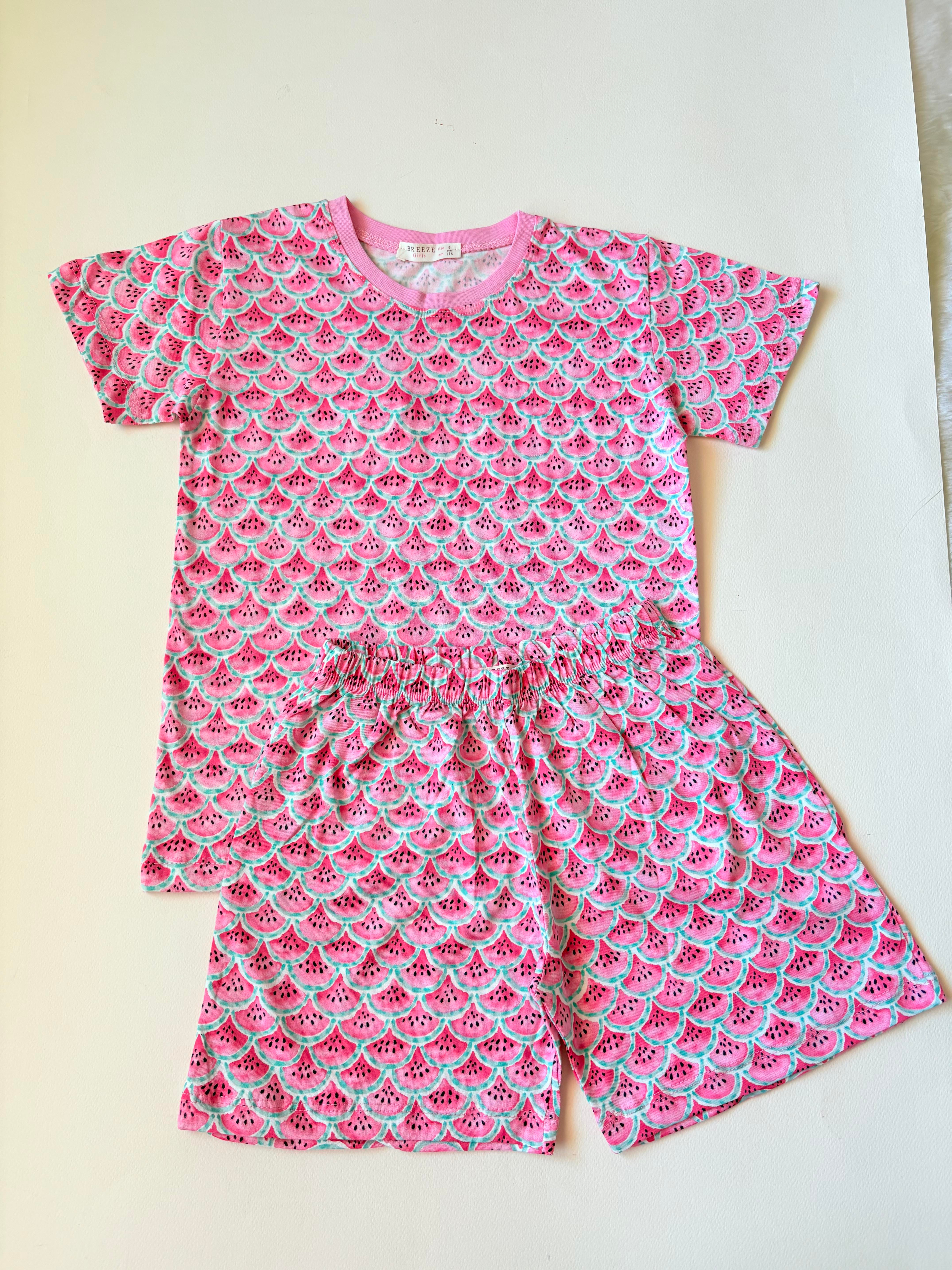 4-8 Yaş Karpuz Desenli Şortlu Pijama Takımı