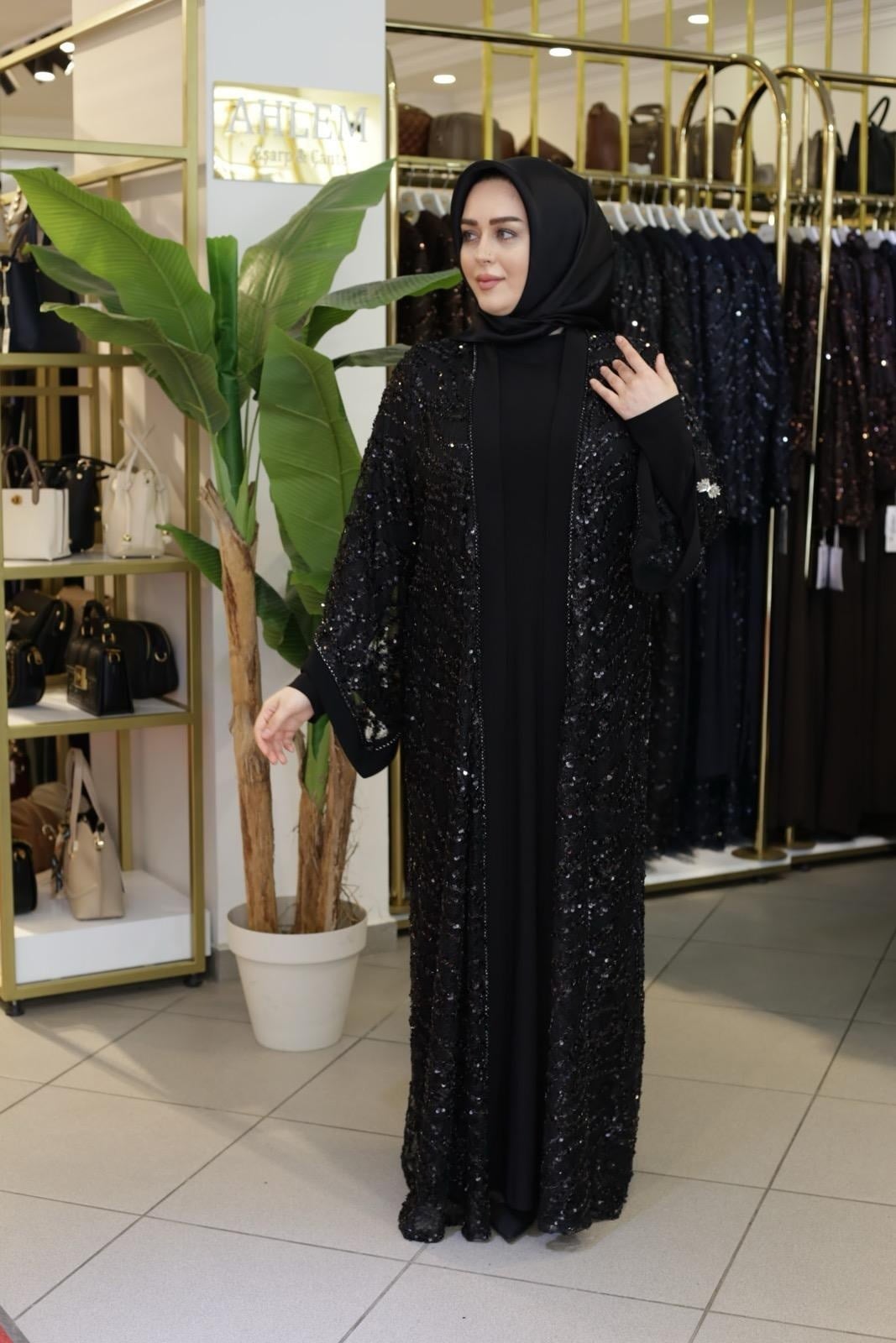 ASALET TAŞ İŞLEMELİ ABAYA TAKIM 649 KOD