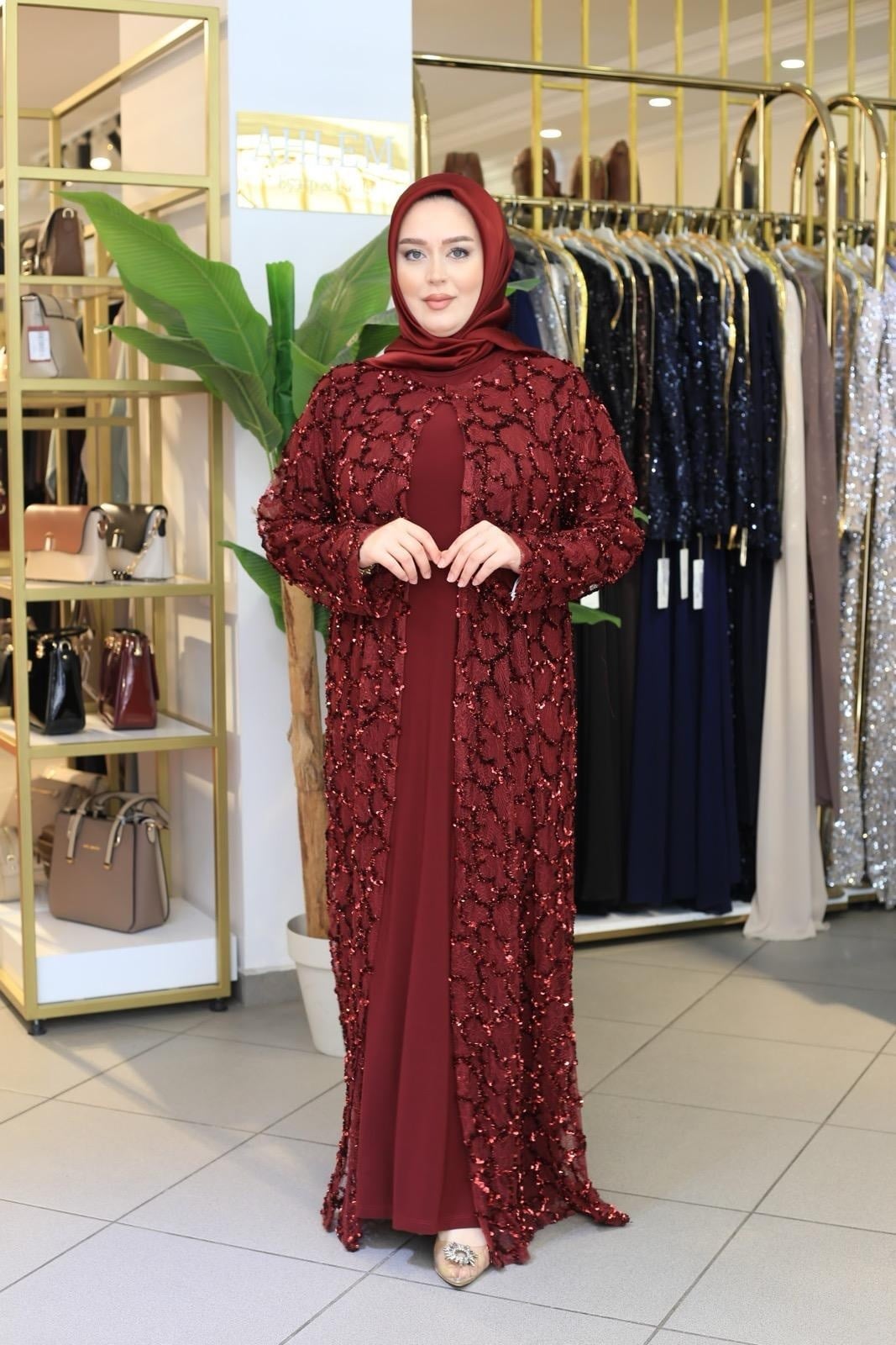 BEY701 KOD TAŞLI ABAYA TAKIM